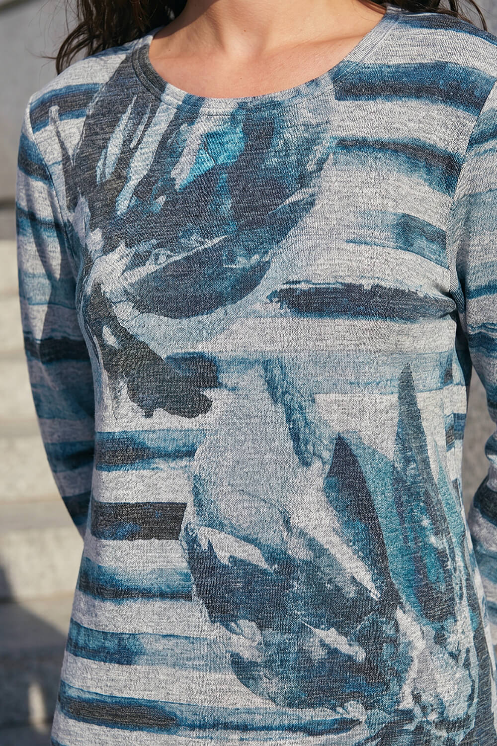Blue Floral Stripe Print Top, Image 5 of 4