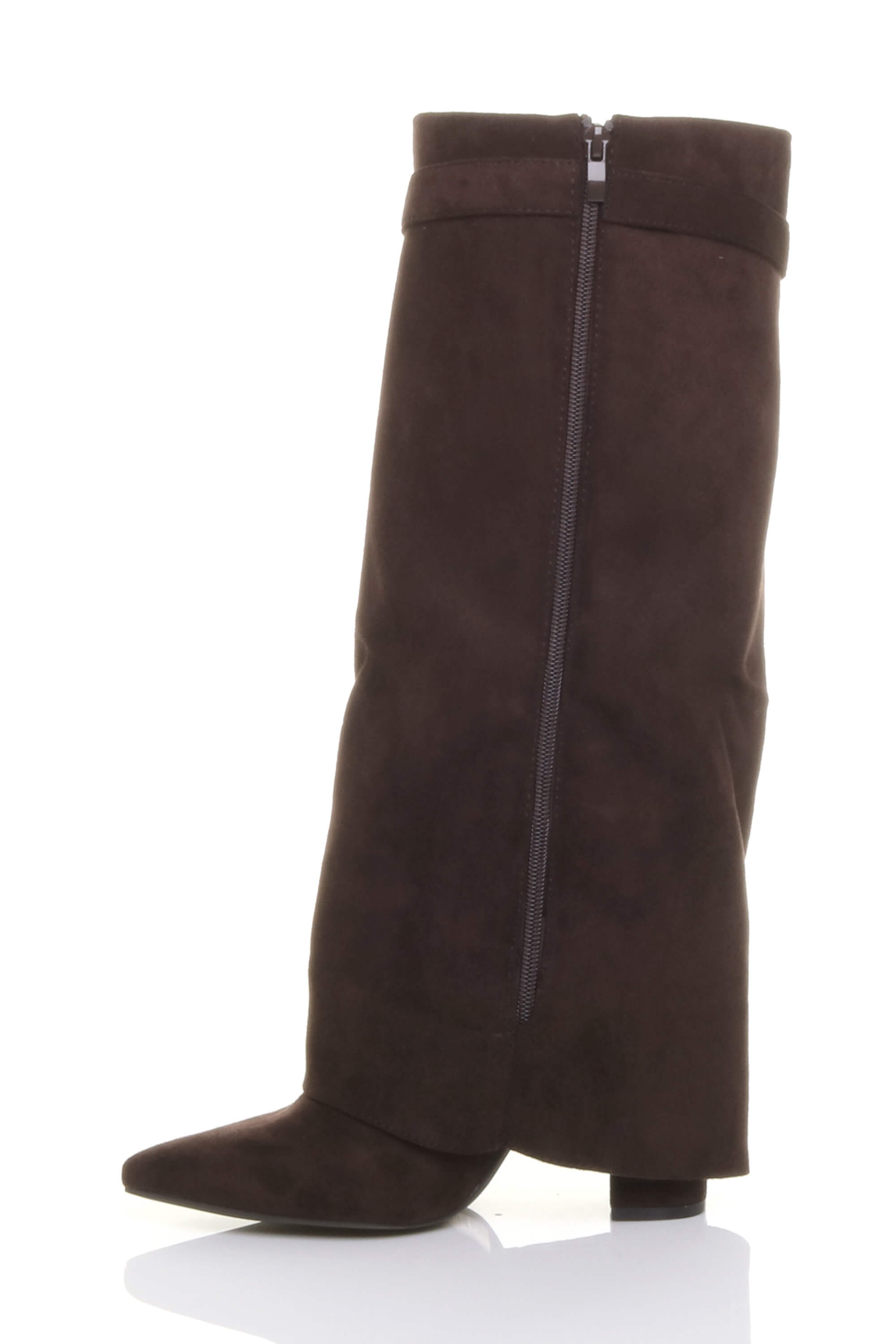 Brown AJVANI Brown High Block Heel Pointed Toe Fold Over Knee Boots, Image 3 of 4