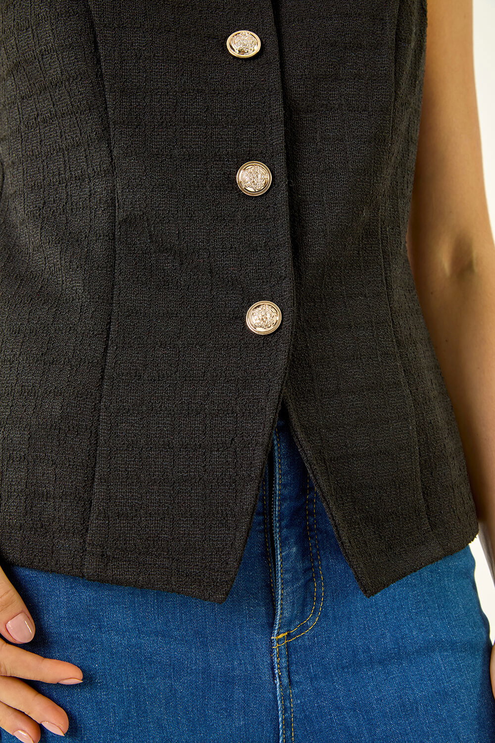 Black Boucle Stretch Waistcoat, Image 6 of 5