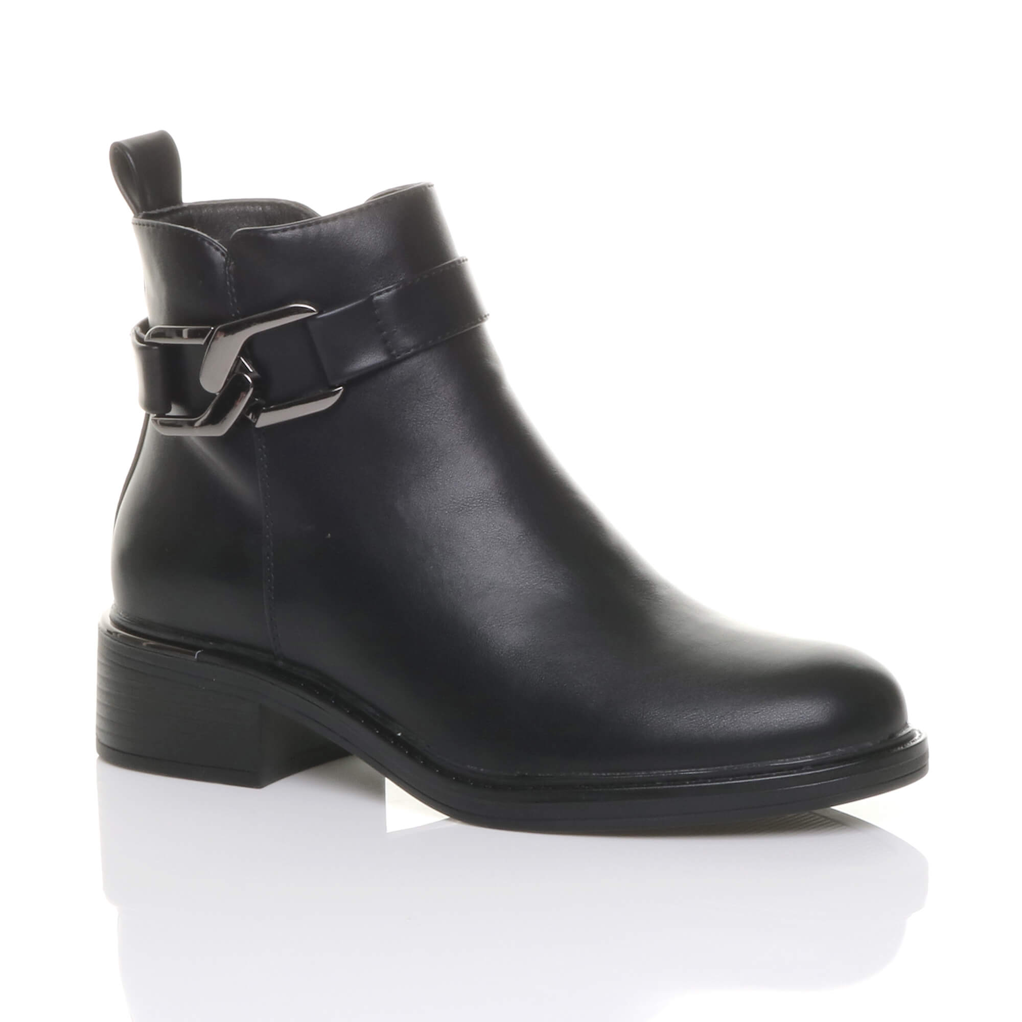 Black AJVANI Black Flat Low Heel Ankle Boots, Image 1 of 6