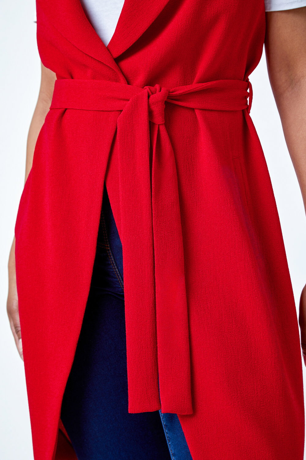 Red Petite Sleeveless Longline Jacket, Image 7 of 6