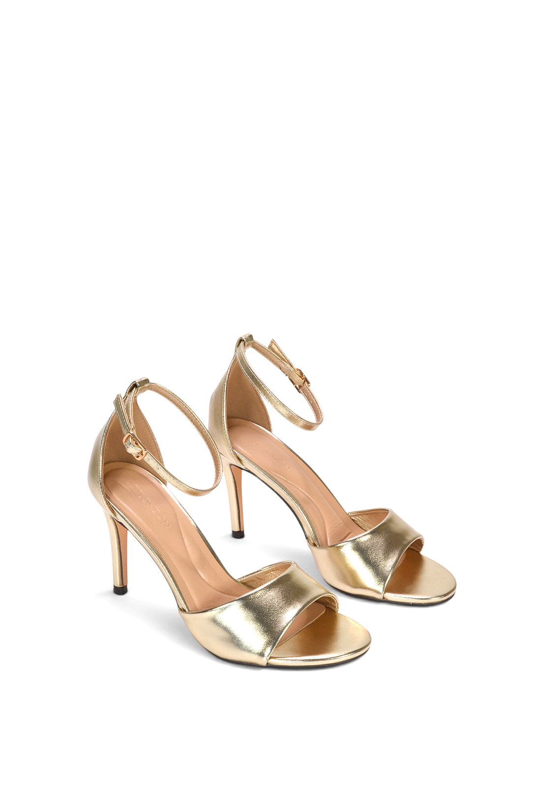 Gold Stiletto Heel Open Toe Sandals With Ankle Strap, Image 5 of 6