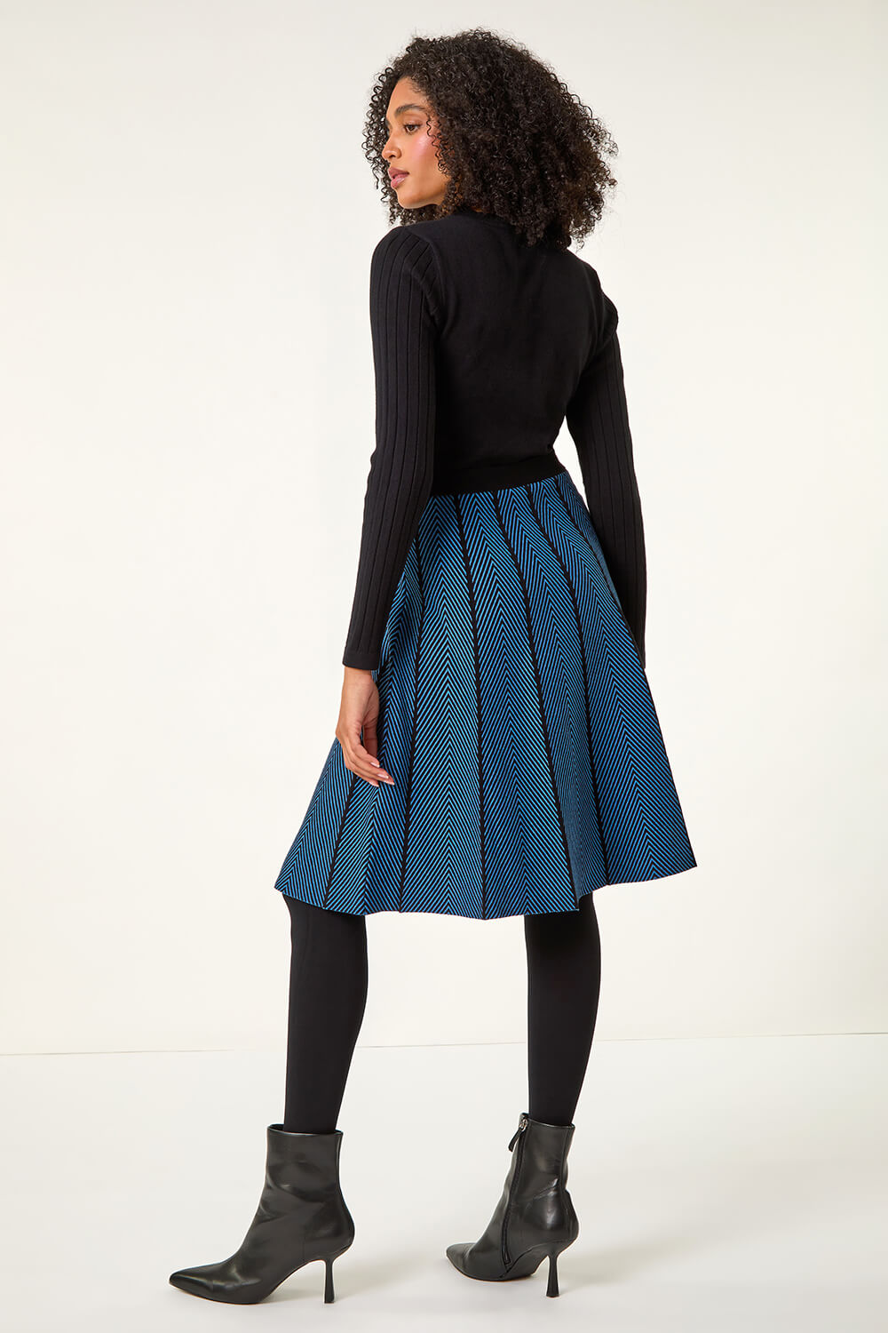 Blue Chevron Print Belted Jumper Dress, Image 4 of 5