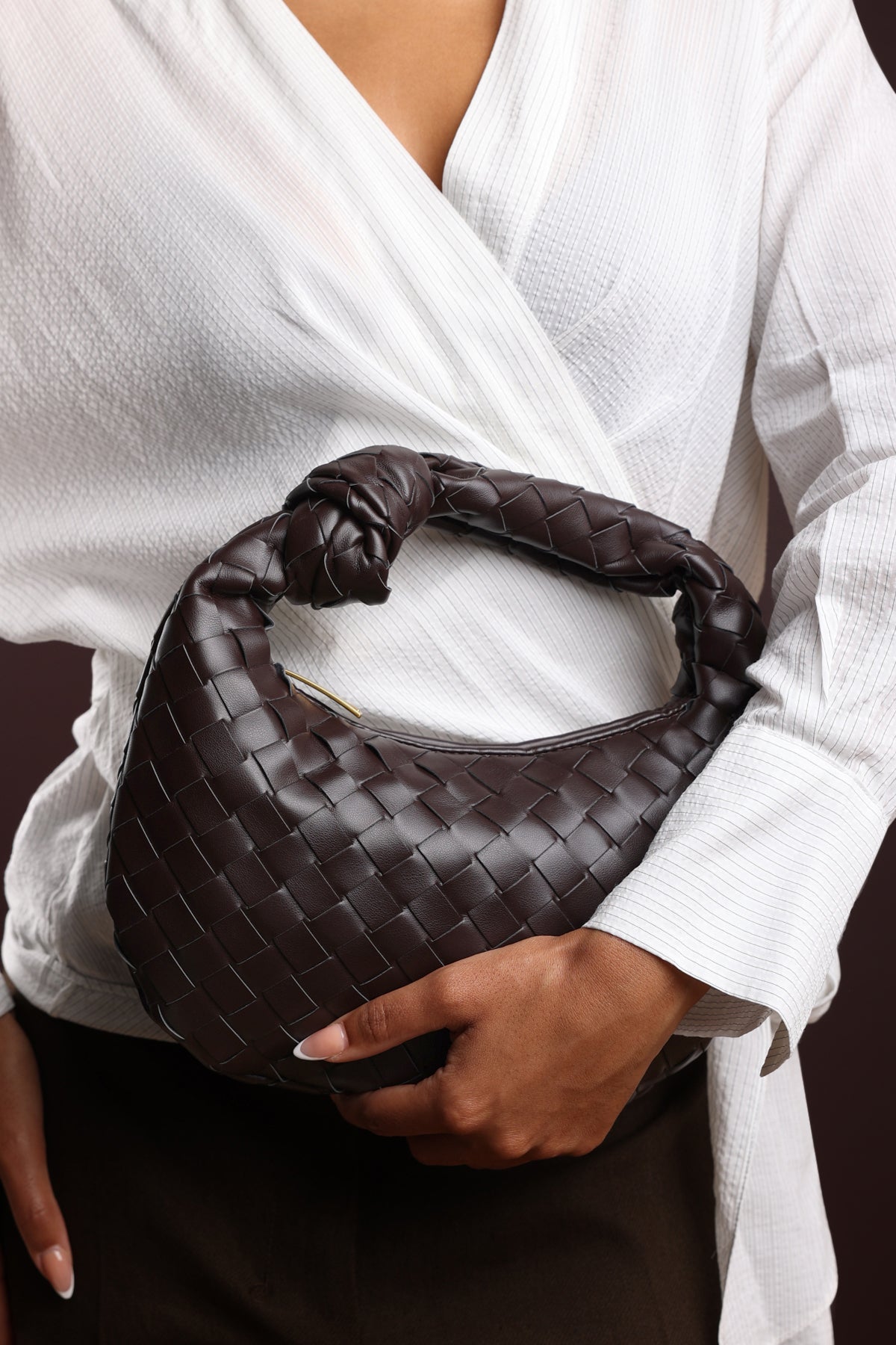 Dark Brown Aura Classic Woven Hobo Bag, Image 6 of 6