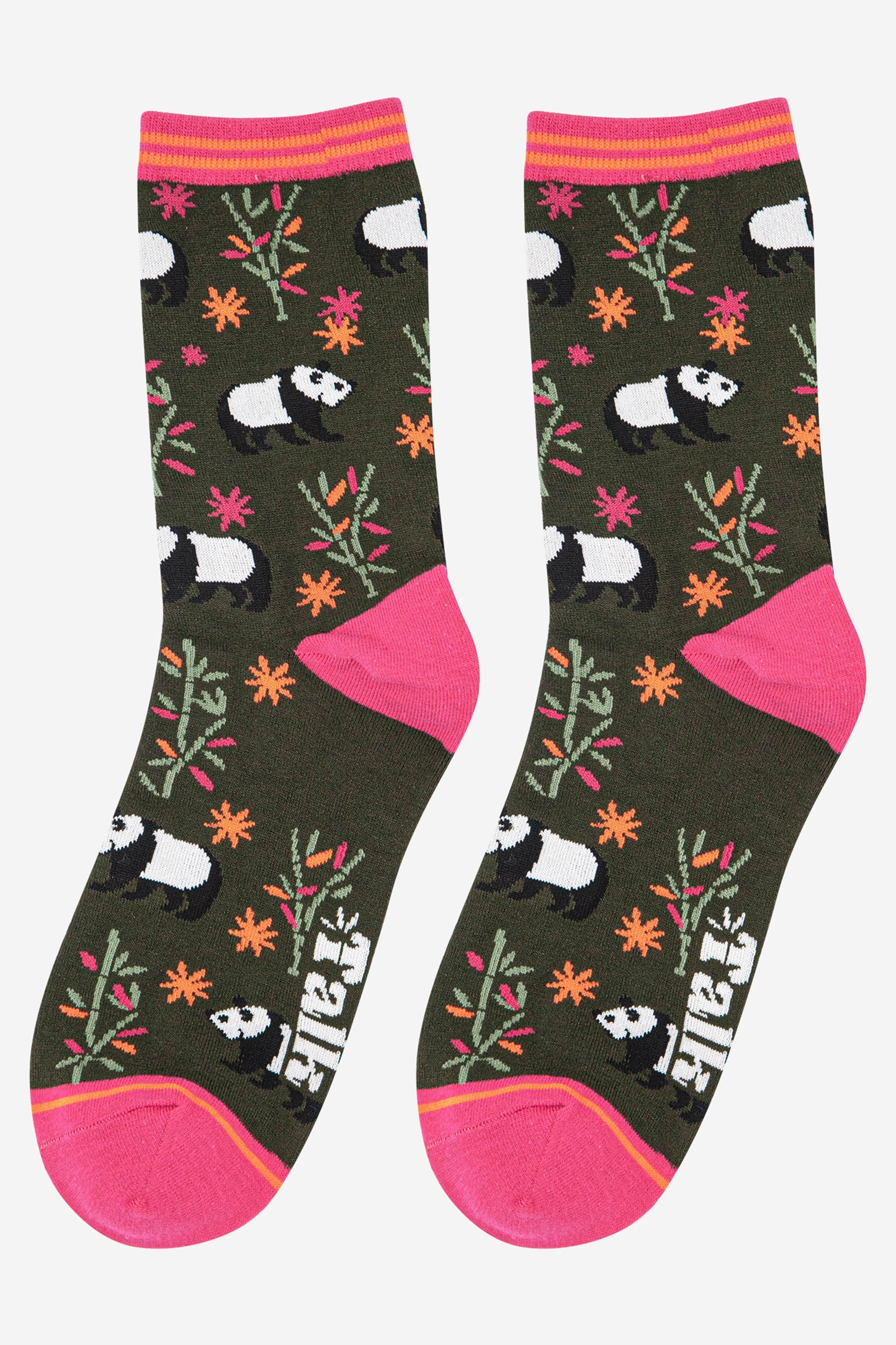 Khaki Panda Bamboo Ankle Socks, Image 2 of 3