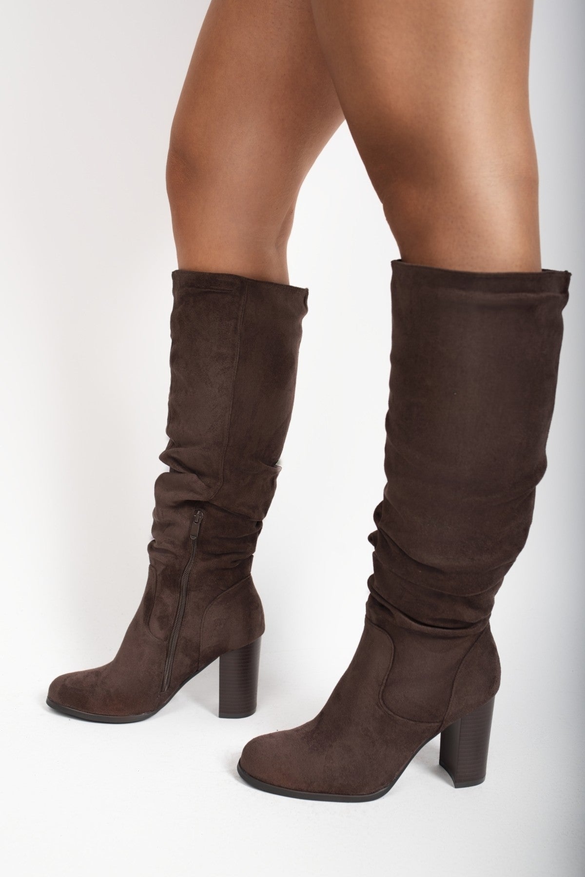 Chocolate iKrush Chocolate Lunara Suede Knee High Block Heel Boots, Image 5 of 8