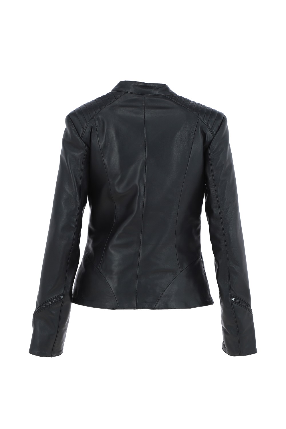 Black Veg Tanned Biker Jacket With Double Button Mandarin Collar, Image 4 of 4