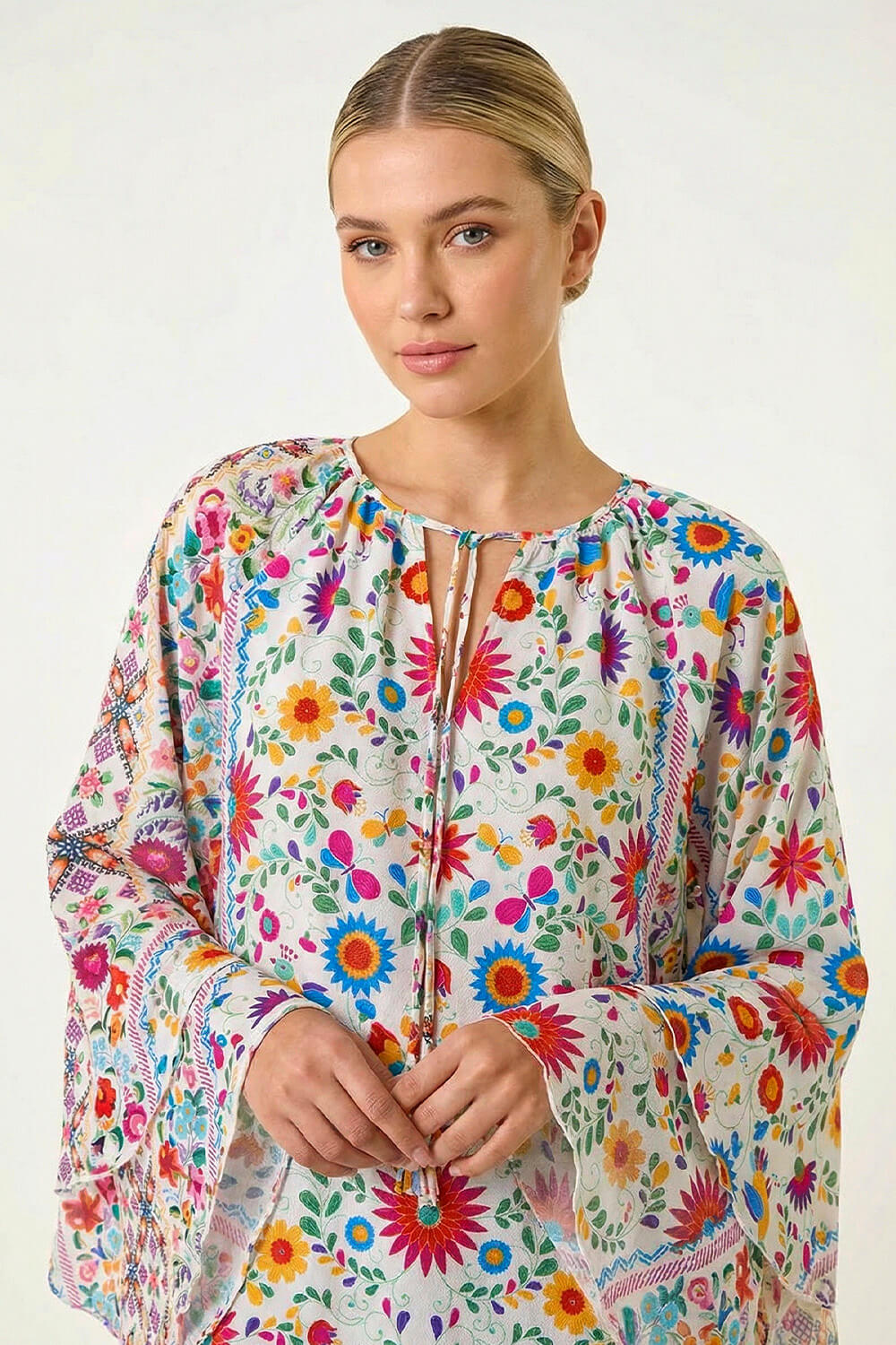Pink Tie Front Floral Print Top, Image 5 of 5