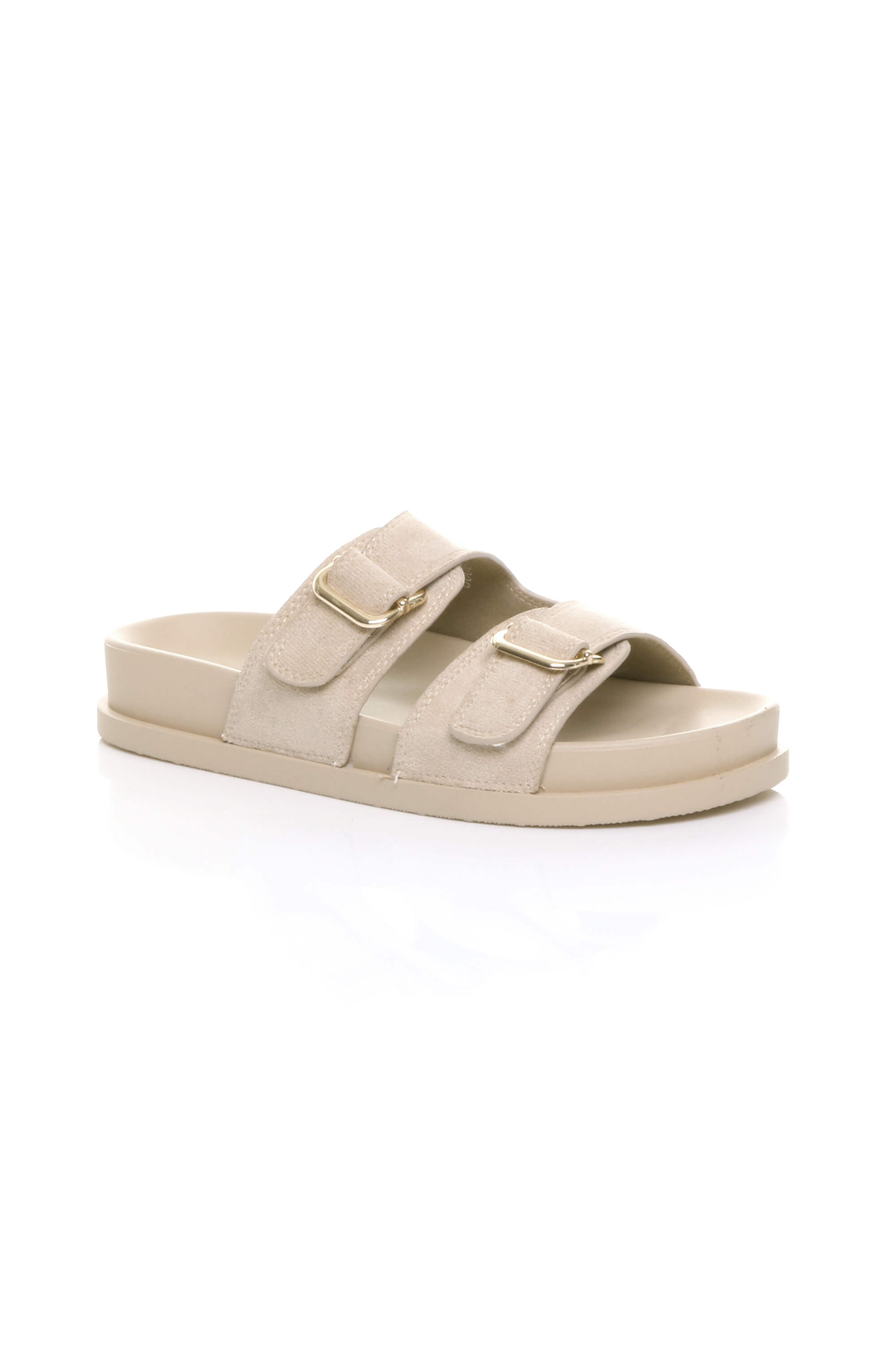Beige AJVANI Beige Flatform Double Buckle Footbed Sandals, Image 1 of 4