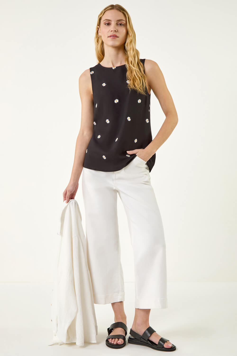 Black Daisy Embroidered Vest, Image 4 of 5