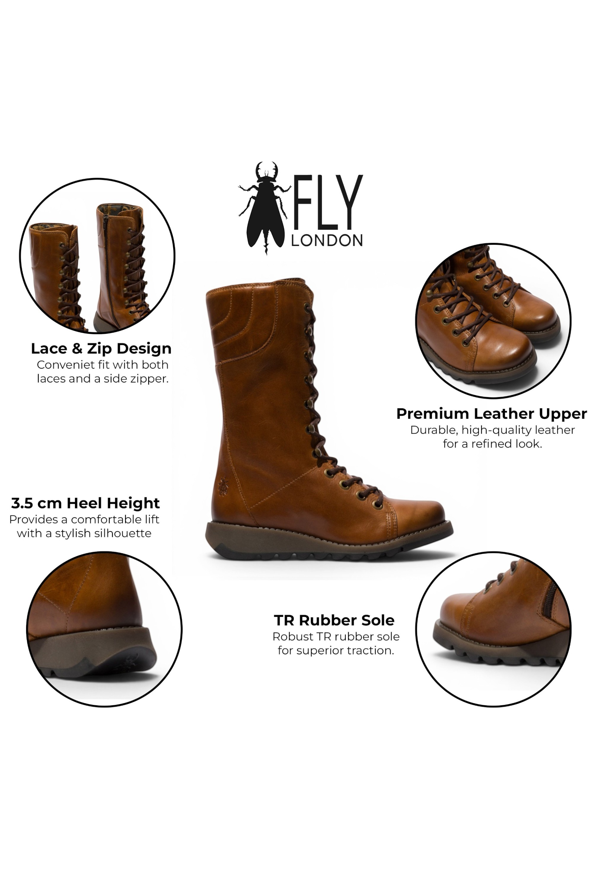 Brown Womens Leather Ankle Boots-STER760, Image 3 of 5