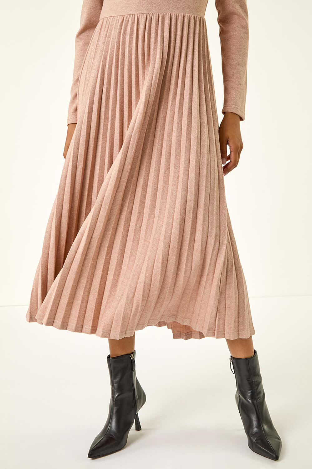 Light Pink High Neck Pleated Midi Dress, Image 7 of 6