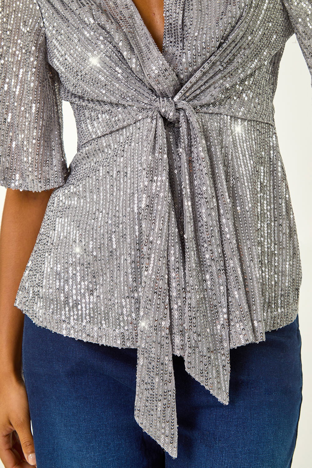 Silver Dusk Sequin Tie Front Top, Image 6 of 5