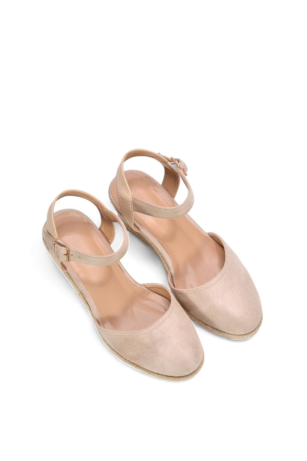 Beige XY LONDON Beige 'Joey' Closed Toe Ankle Strap Espadrille Wedge Platform Shoes, Image 6 of 6