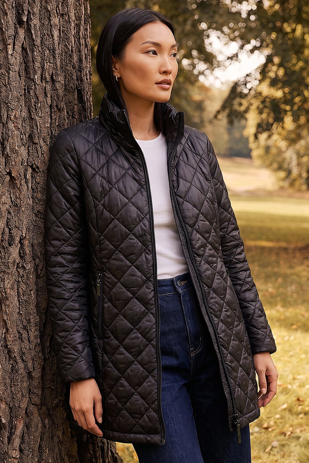 Roman Women's Black Two Tone Diamond Quilted Coat Size 14