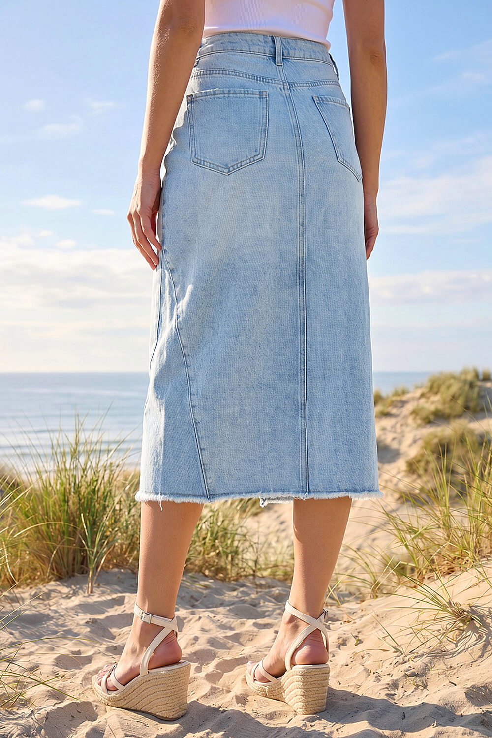 Denim Light Wash Midi Skirt, Image 4 of 4