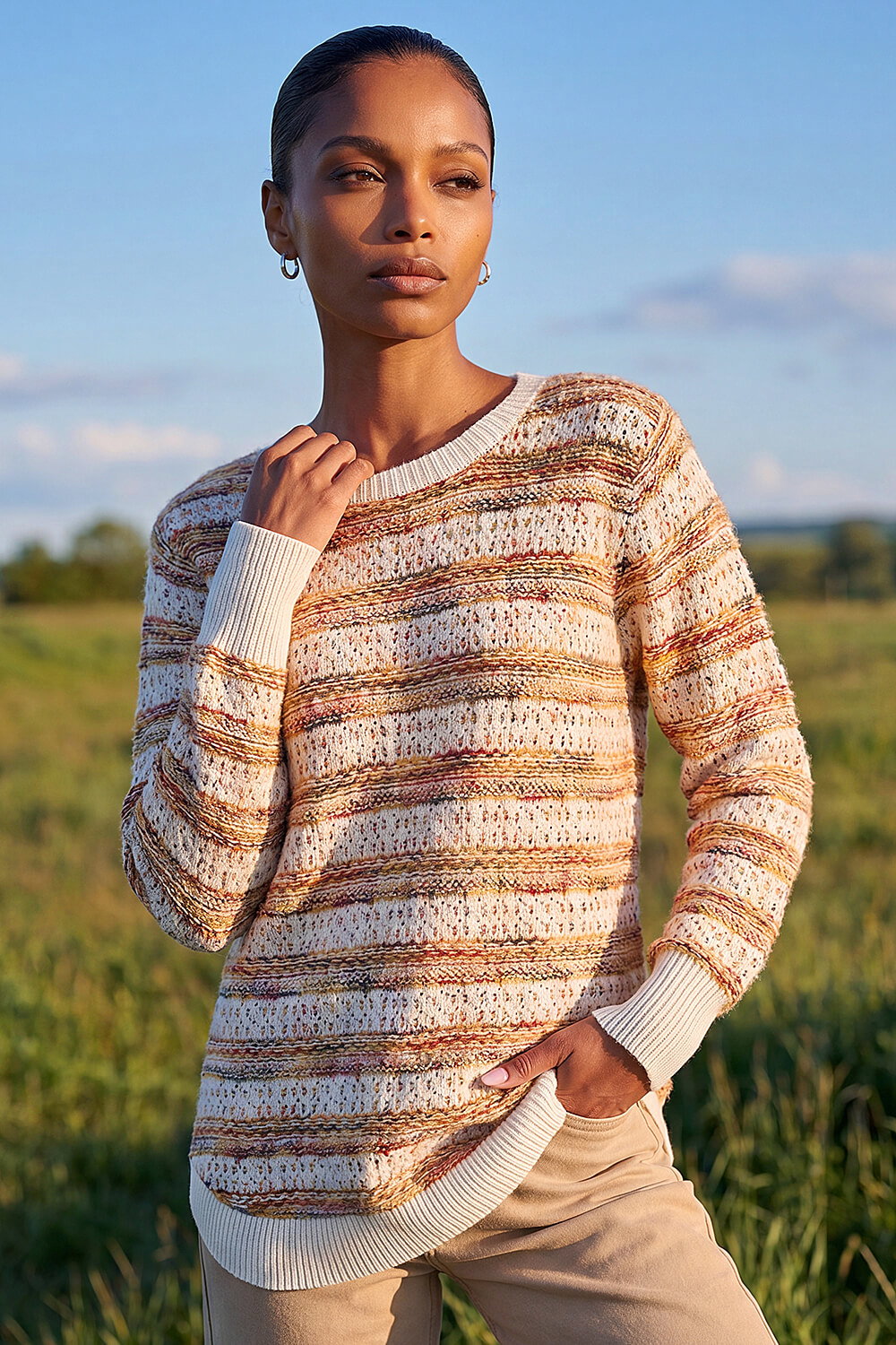 Copper Space Dye Stripe Knit Jumper, Image 1 of 4