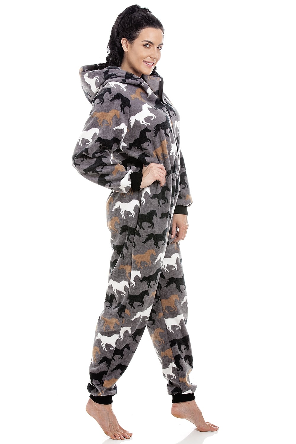 Grey Supersoft Multicoloured Horse Print Onesie, Image 3 of 5