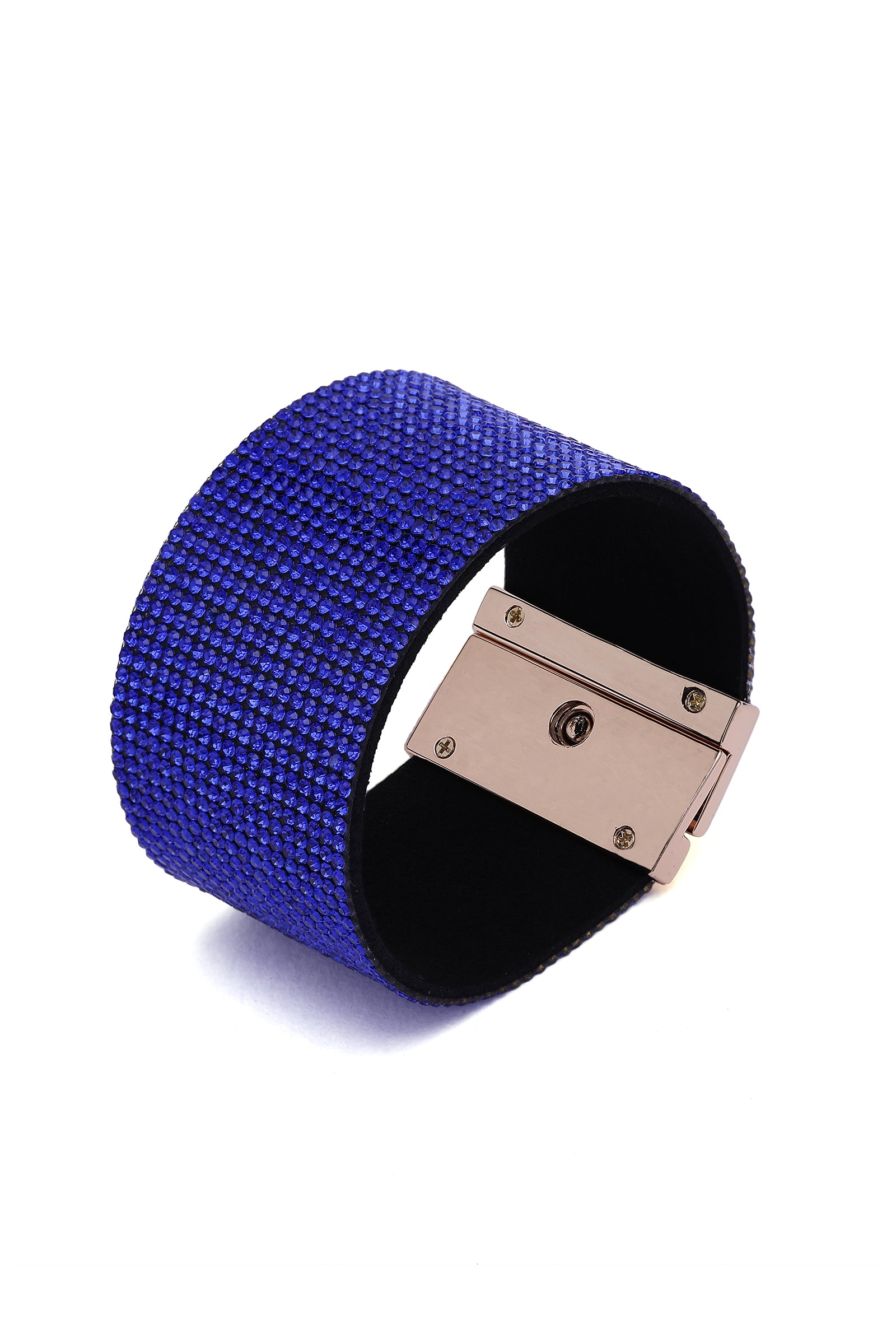 Black Luxury Crystal-Studded Leather Cuff Bracelet