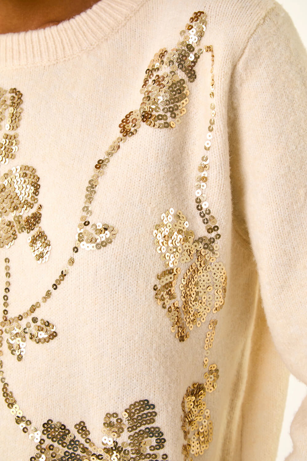 Ivory  Sequin Floral Knit Jumper, Image 6 of 5