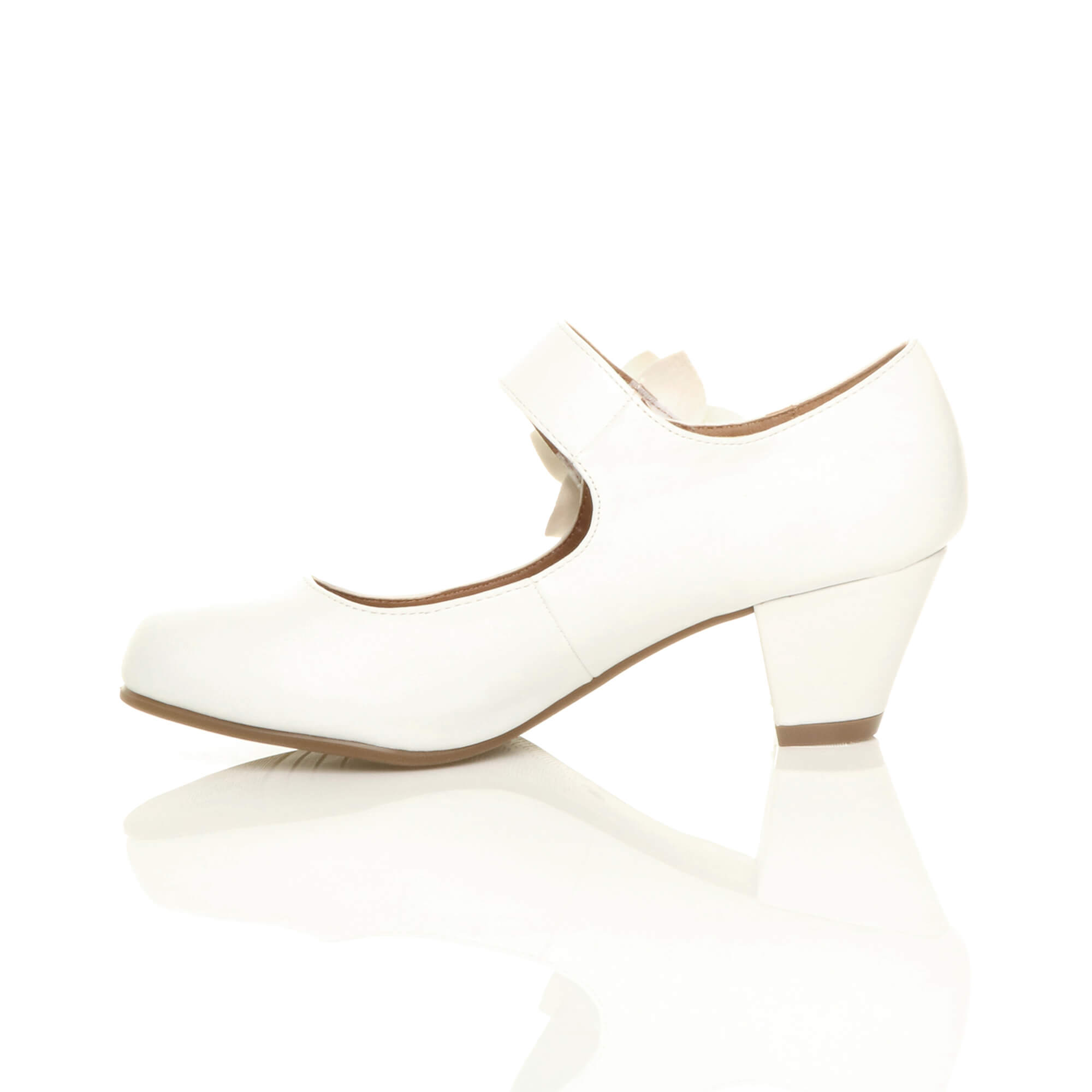 White AJVANI White Mid Block Heel Mary Jane Comfort Court Shoes, Image 3 of 6