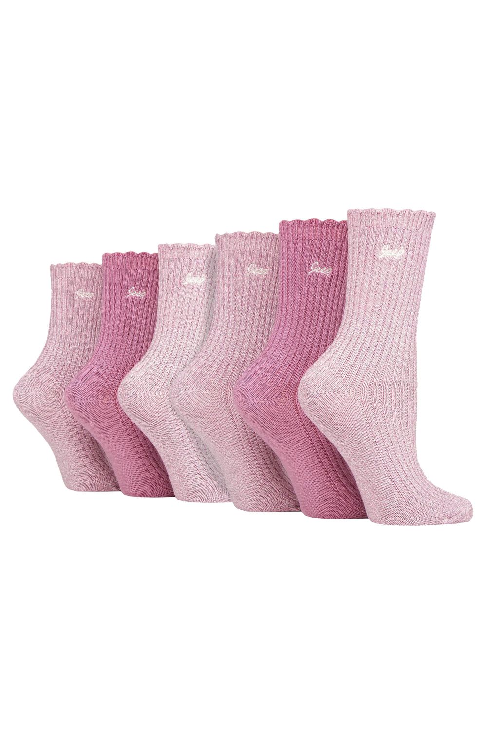 Pink 6 Pack Bamboo Boot Cute Scalloped Top Socks, Image 1 of 3