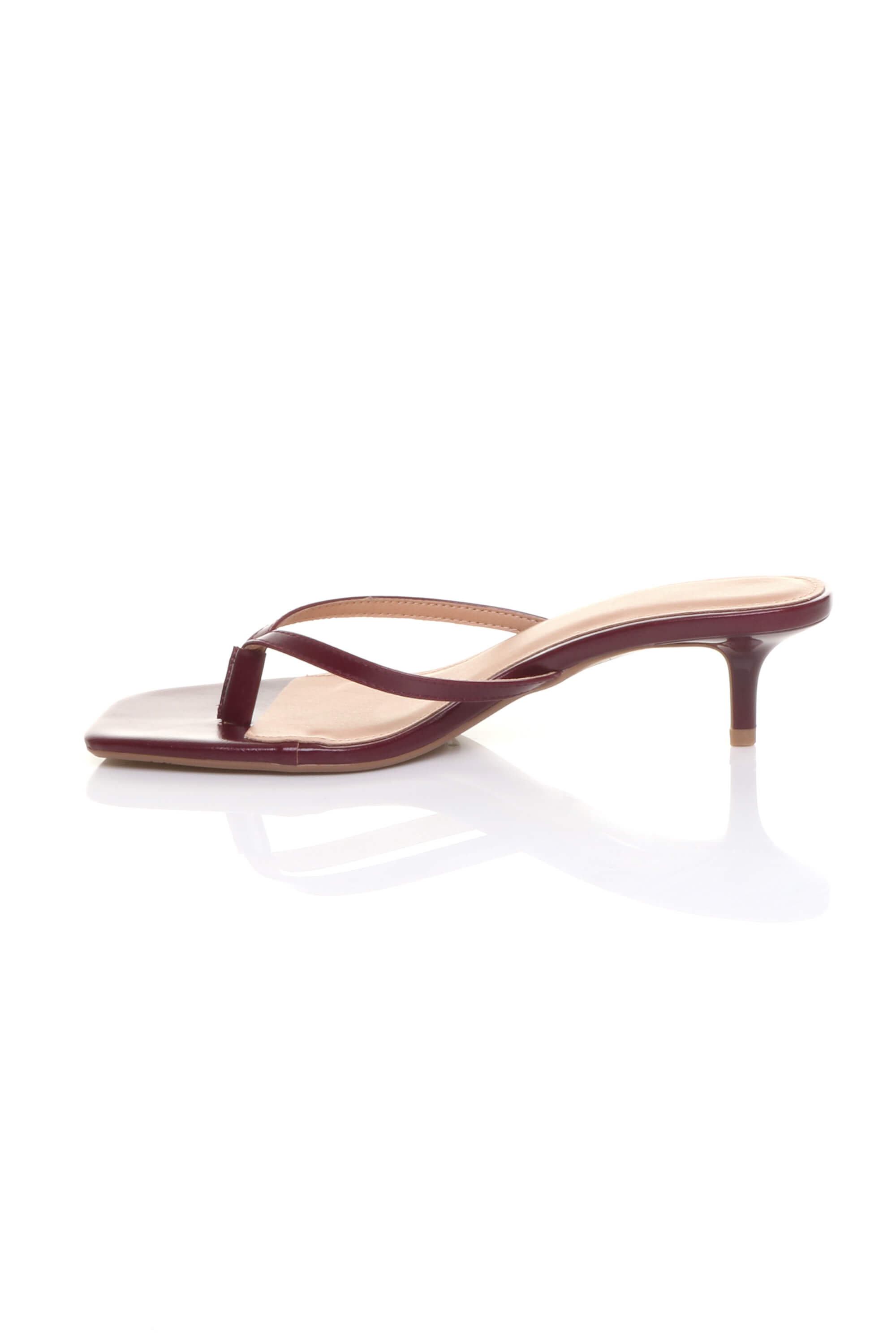 Burgundy AJVANI Burgundy Low Kitten Heel Toe Post Slip On Square Toe Sandals, Image 3 of 5