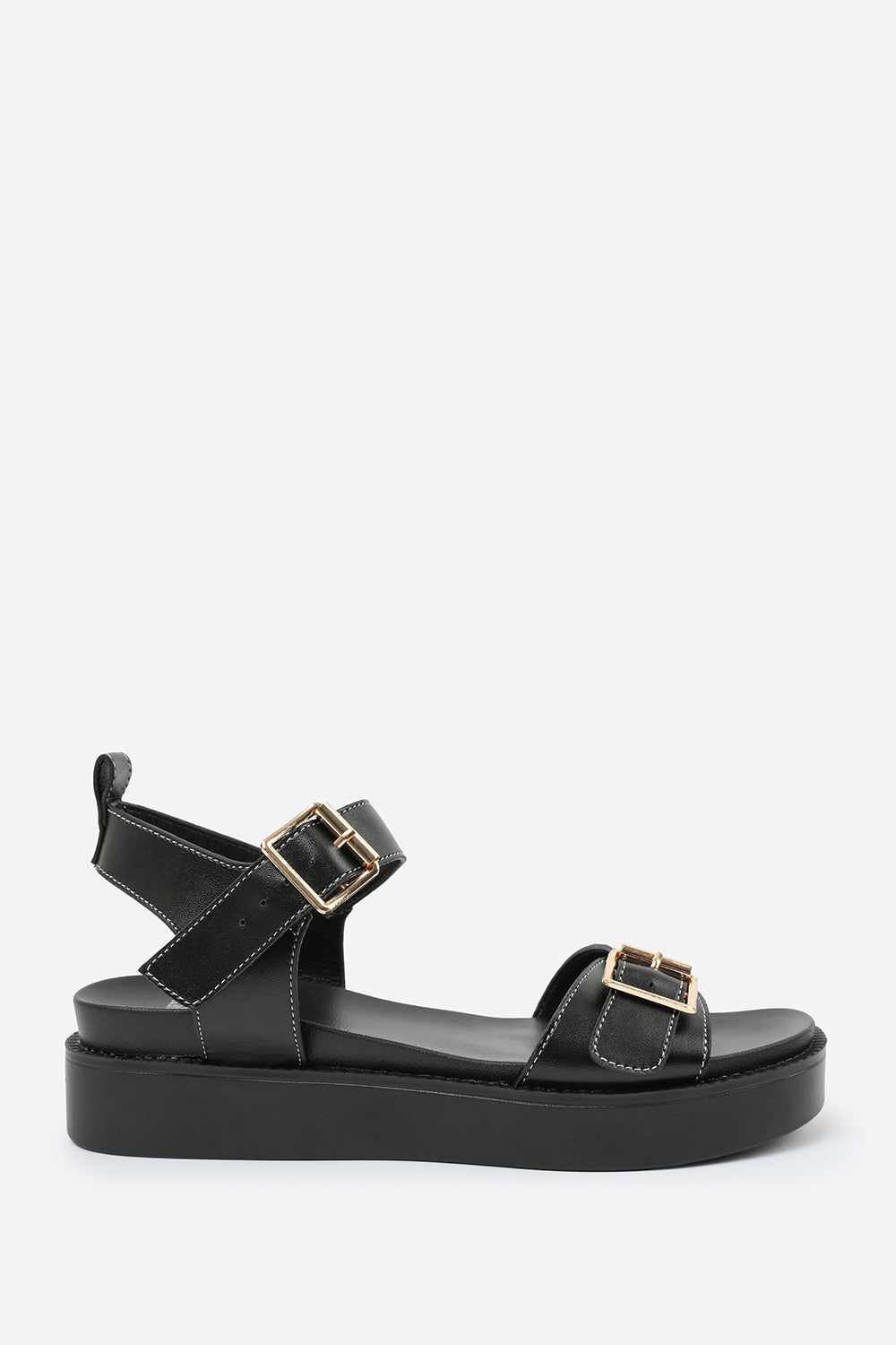 Black 'Kavia' Double Buckle Strap Platform Sandals, Image 2 of 5