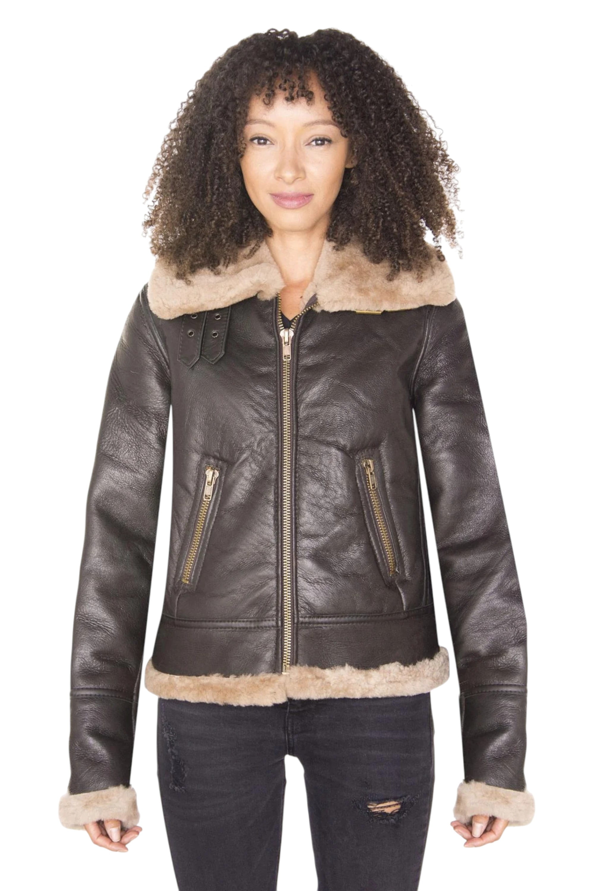 Brown B3 Sheepskin Leather Flying Jacket-Kaysi, Image 1 of 6