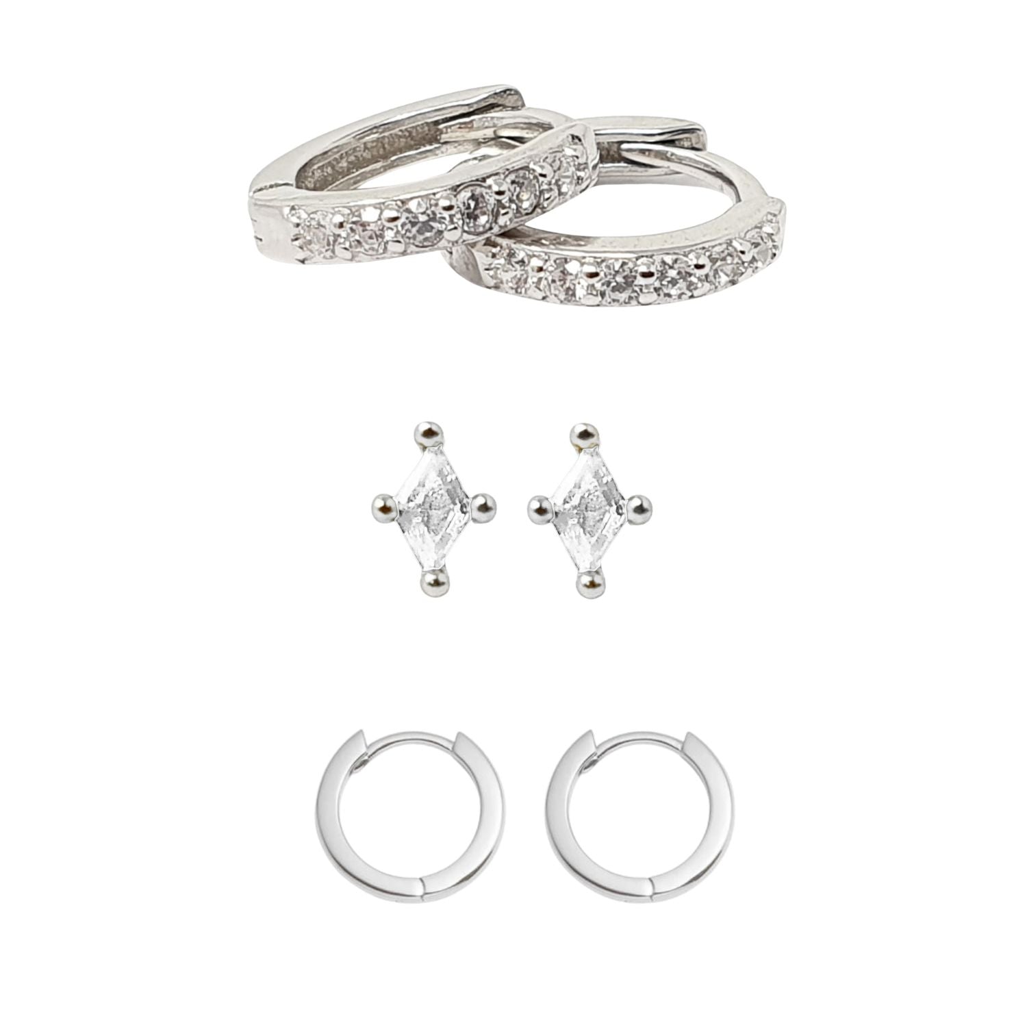 Metallic Everyday Diamond Sterling Silver Earrings Gift Set