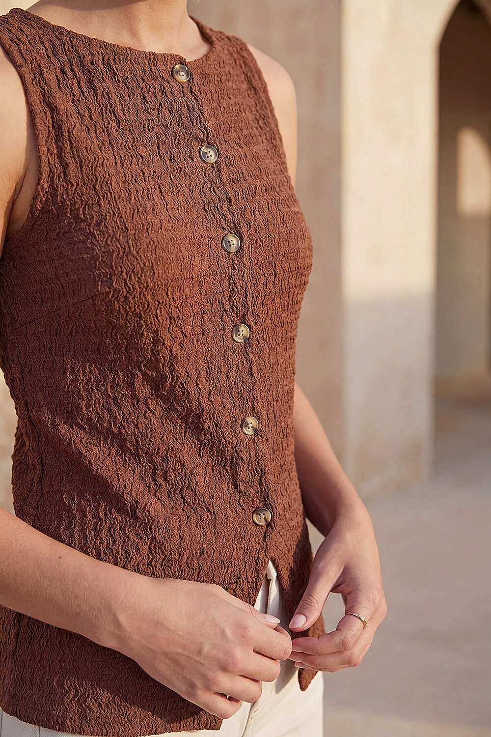 Chocolate Buttoned Stretch Blouse , Image 5 of 4