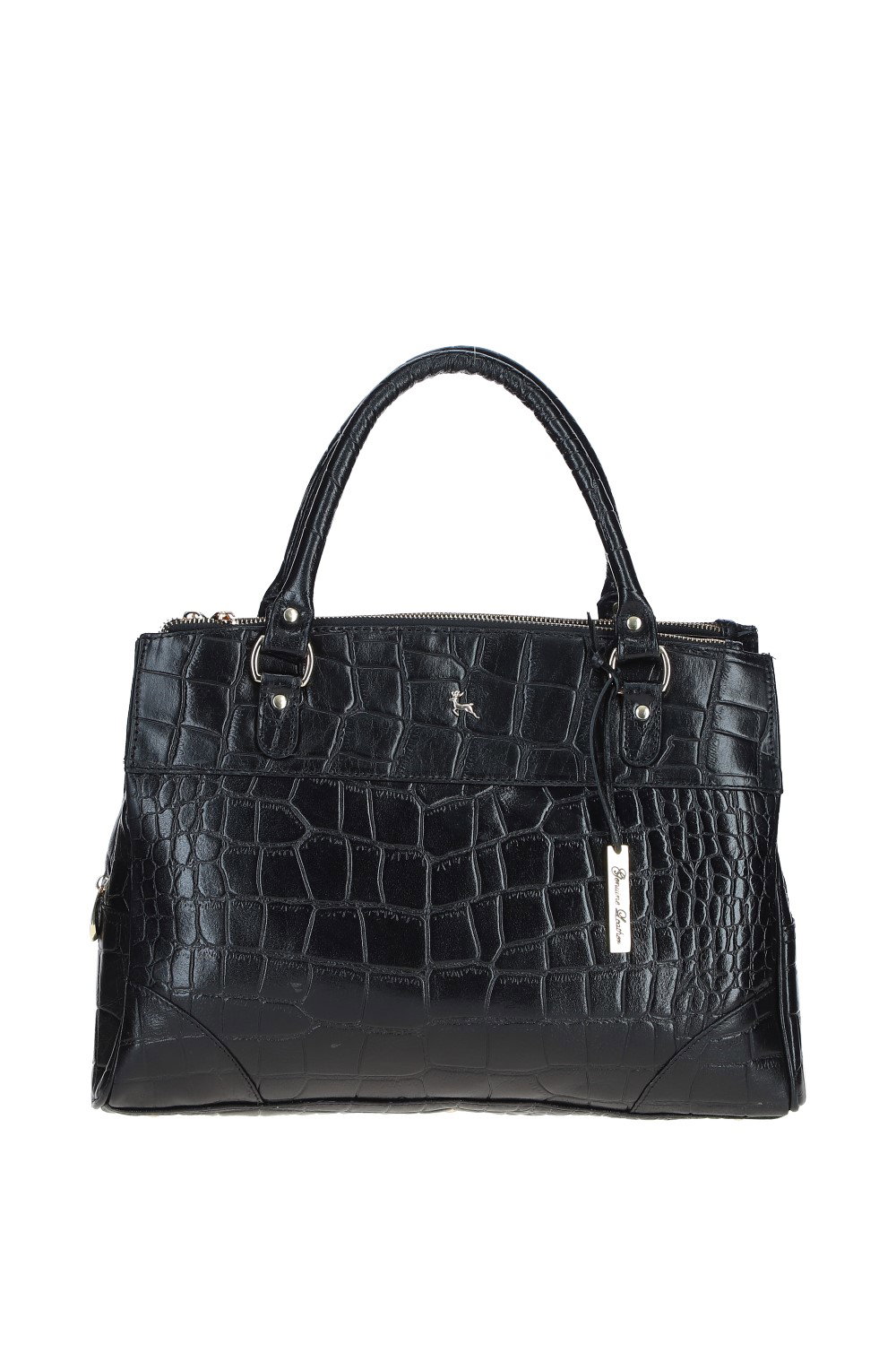 Black Ashwood Leather Black 'Borsa Verniciata' Three Section Shoulder Bag, Image 1 of 4