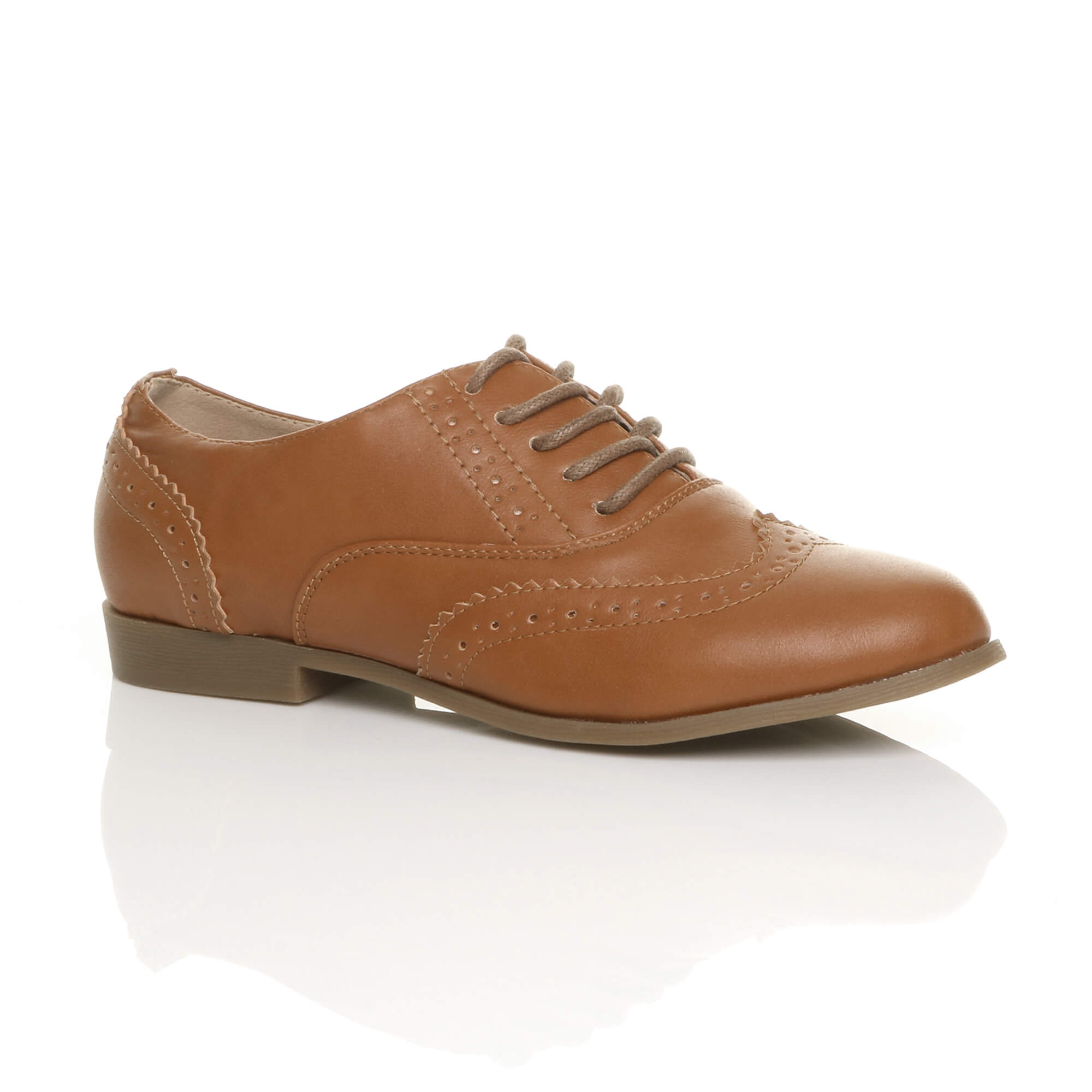 Tan AJVANI Tan Flat Lace Up Oxfords Brogues, Image 1 of 6