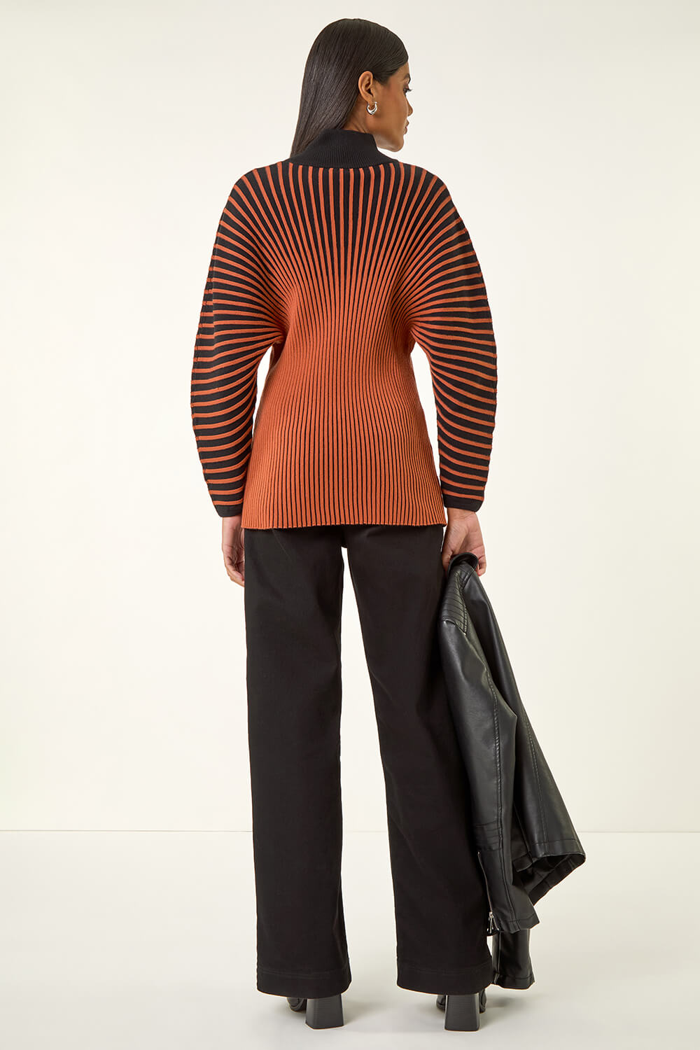 ORANGE Colour Block Stripe Knit Jumper, Image 4 of 5