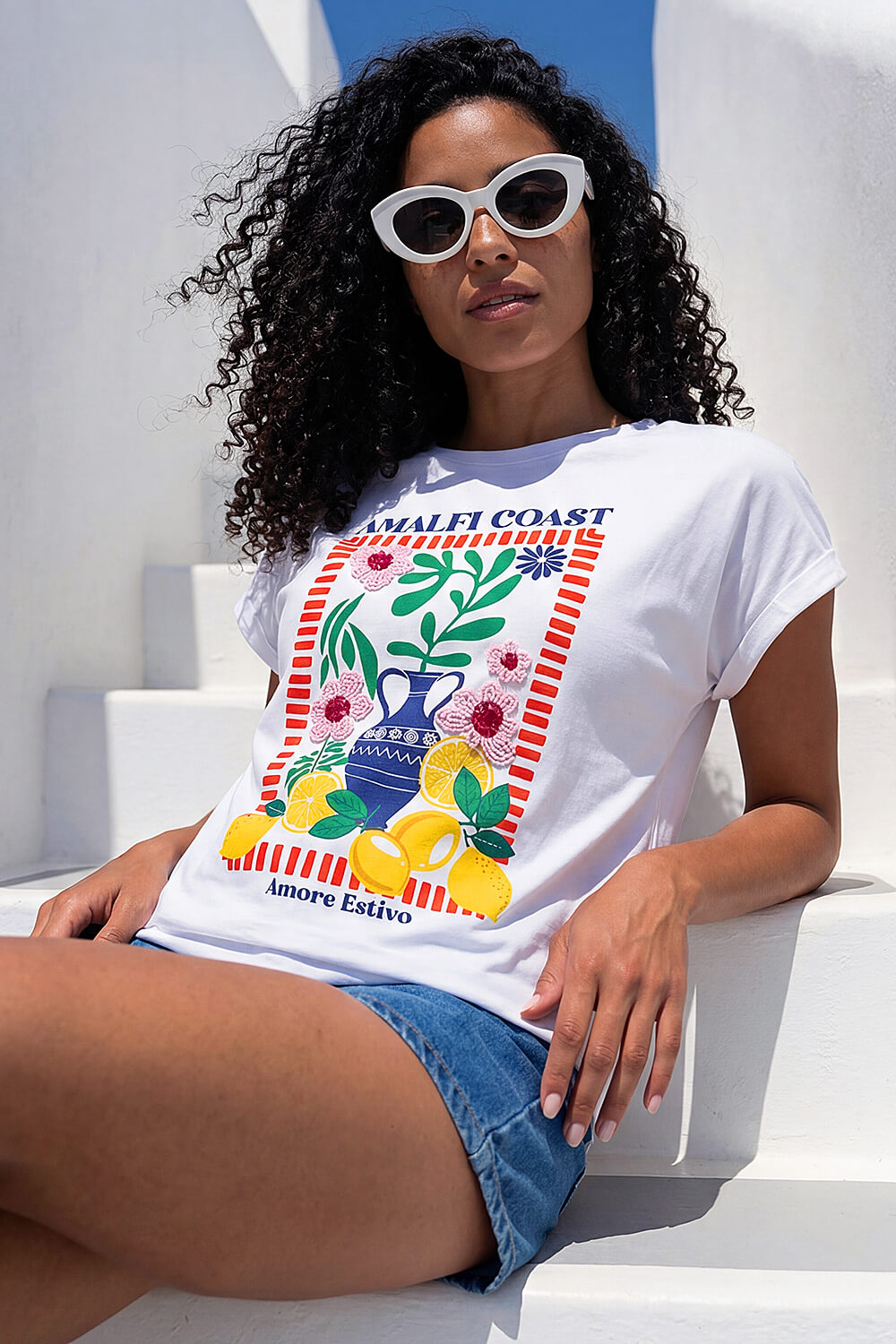 Ivory Amalfi Coast Beaded T-Shirt, Image 1 of 4