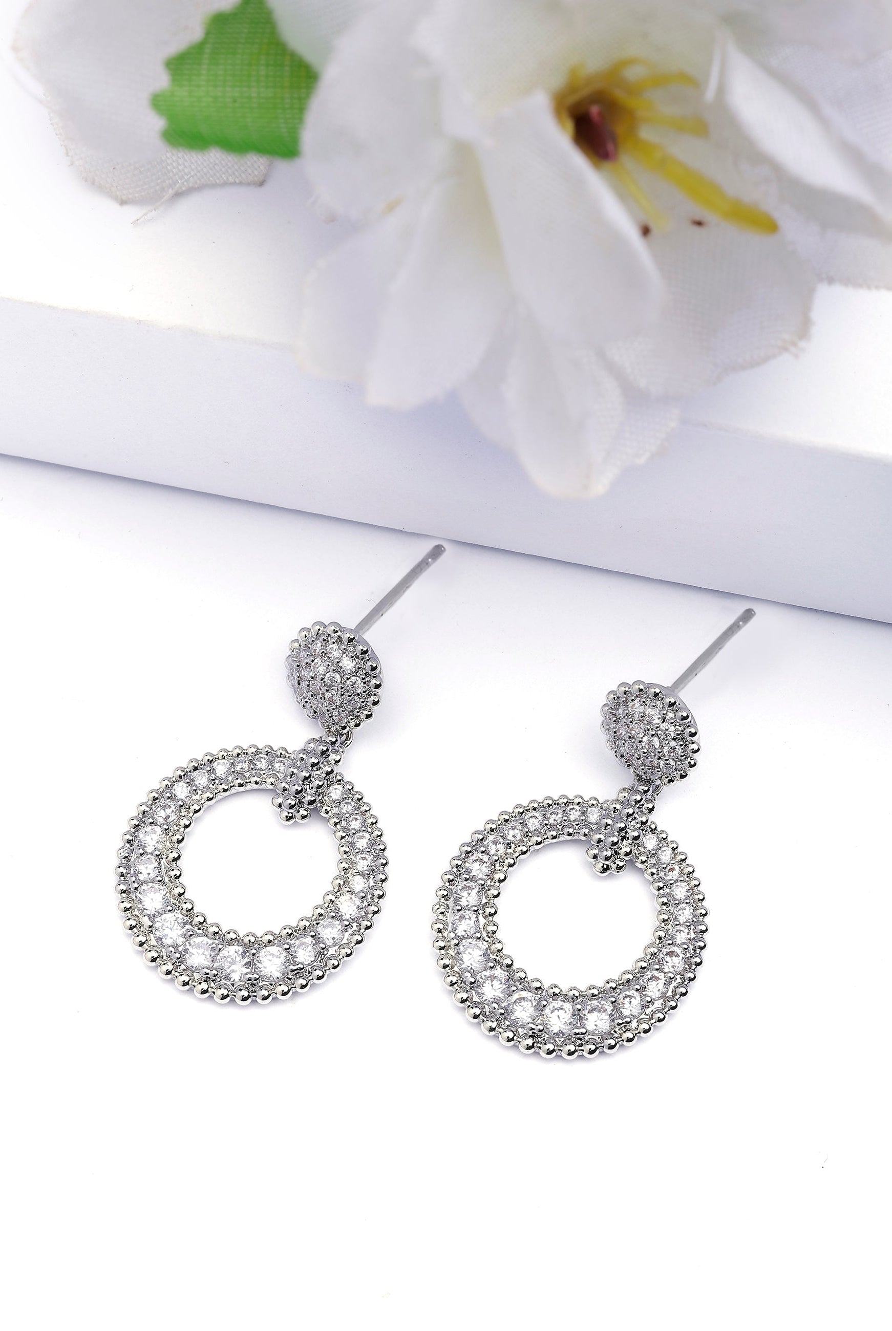 Silver Silver colored Circular Drop Earrings, Image 2 of 4