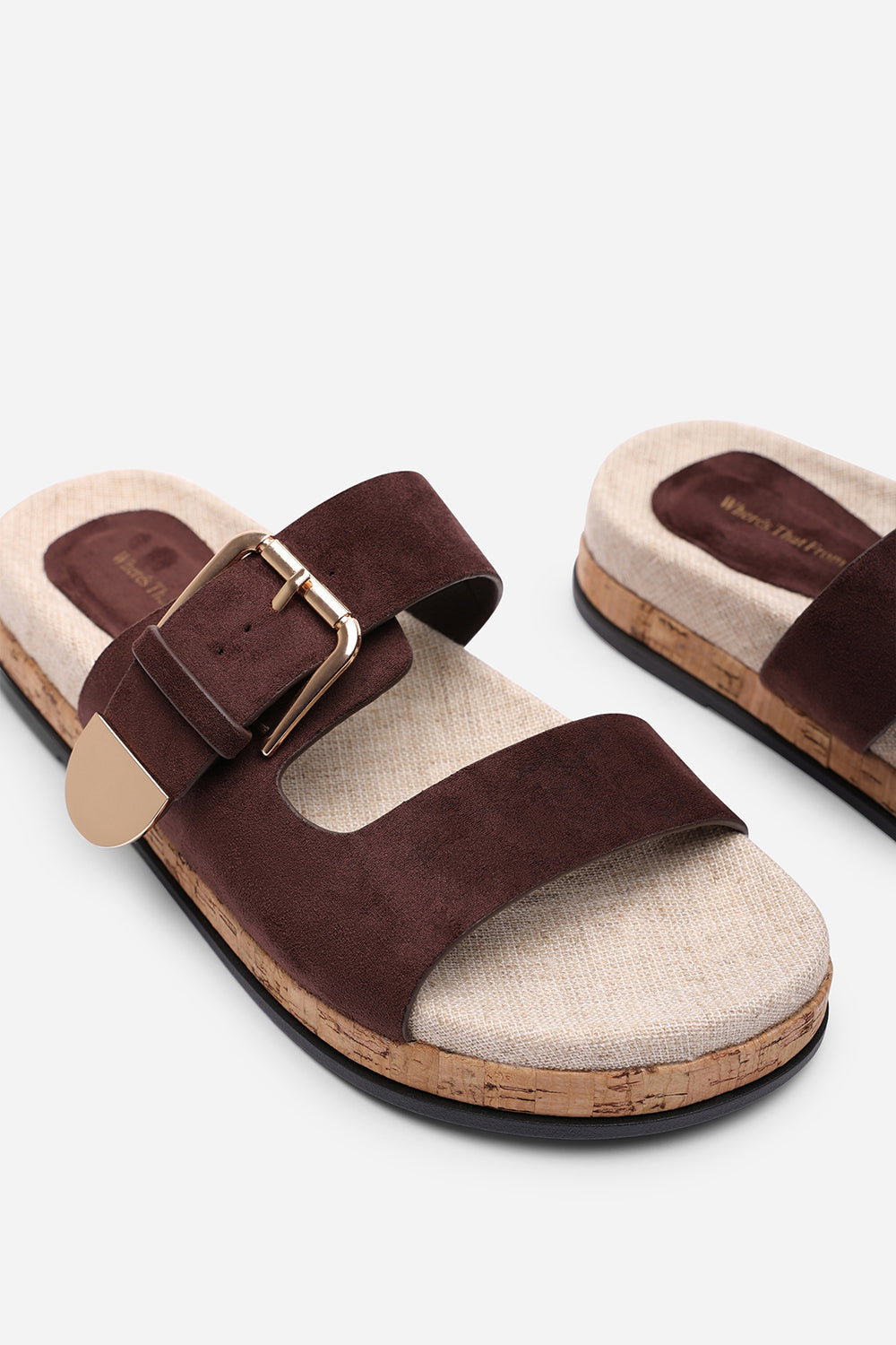 Dark Brown Avenue Buckle Footbed Suede Sandal, Image 5 of 6