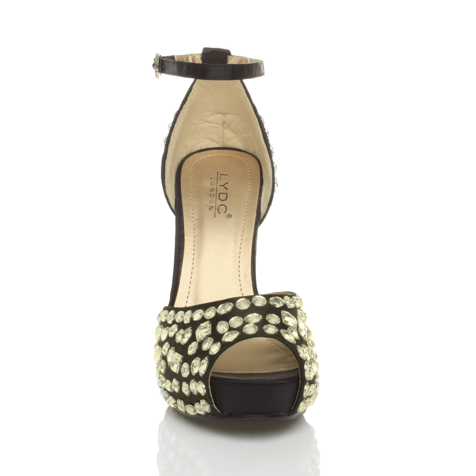 Black High Heel Gem Ankle Strap Peep Toe 2 Part Heels, Image 6 of 6