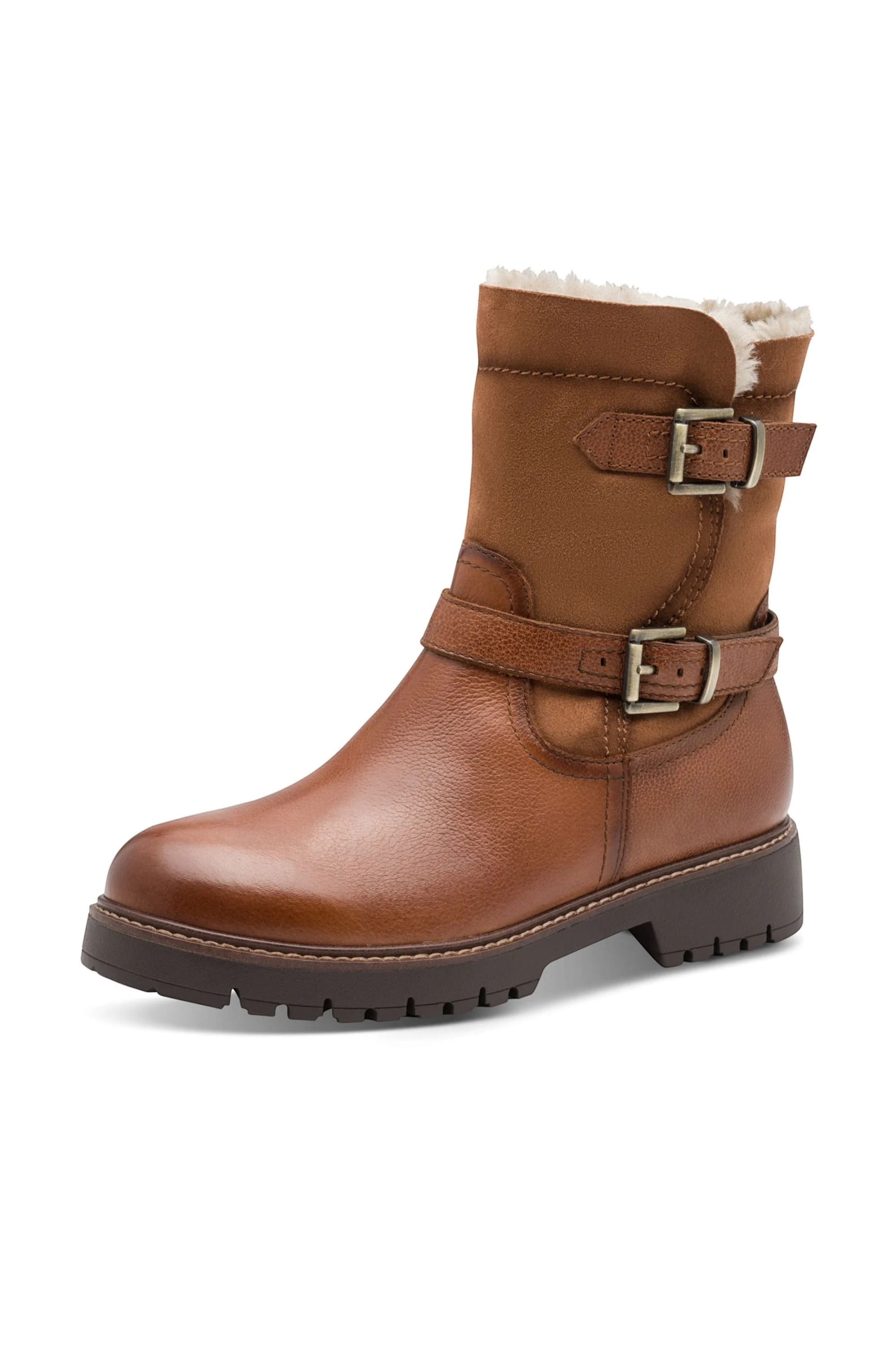 Brown Tamaris Brown Tamaris Womens Cognac Buckle Biker Boots, Image 3 of 7