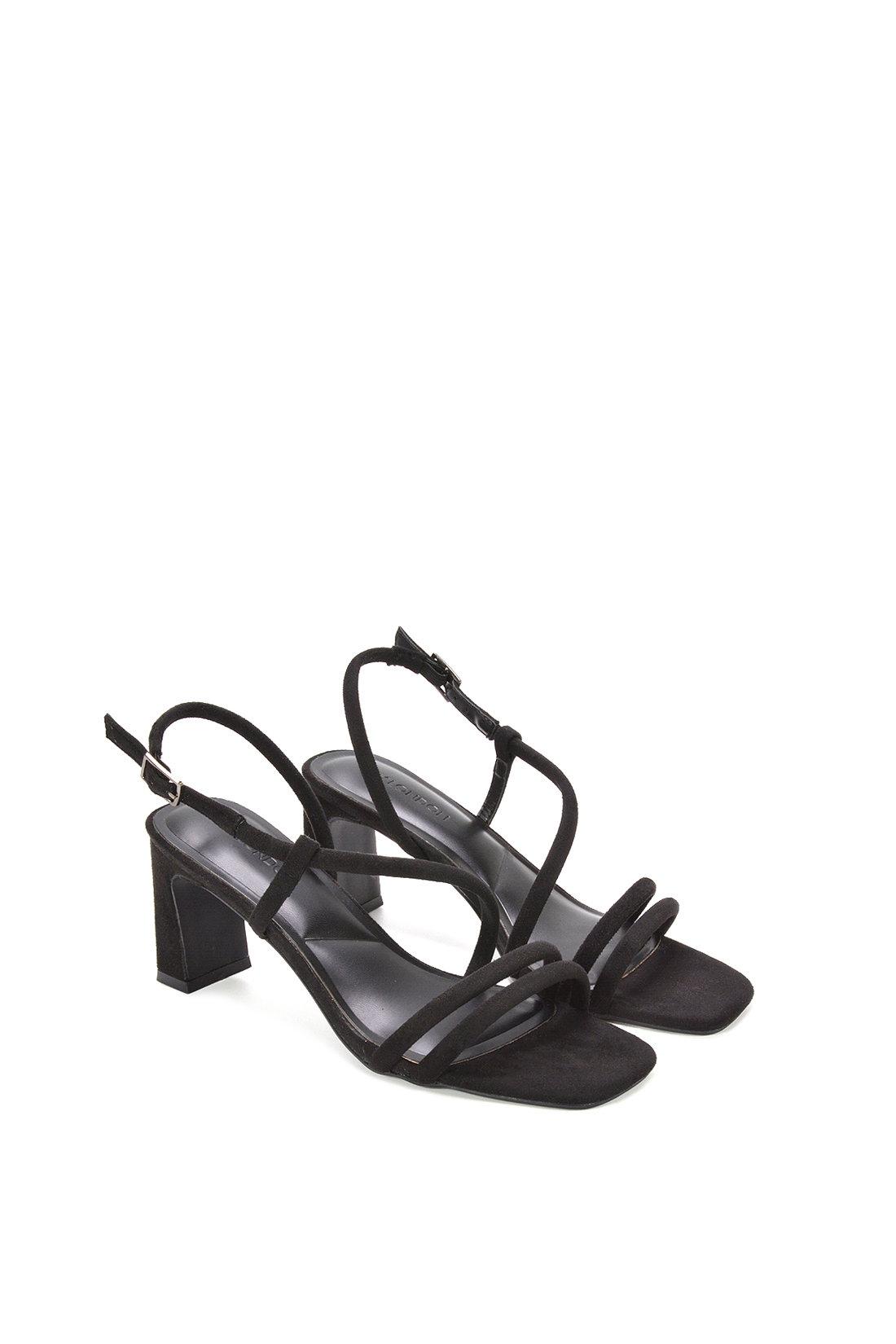 Black Strappy Slingback Mid Block Heel Sandals With Square Toe, Image 5 of 6
