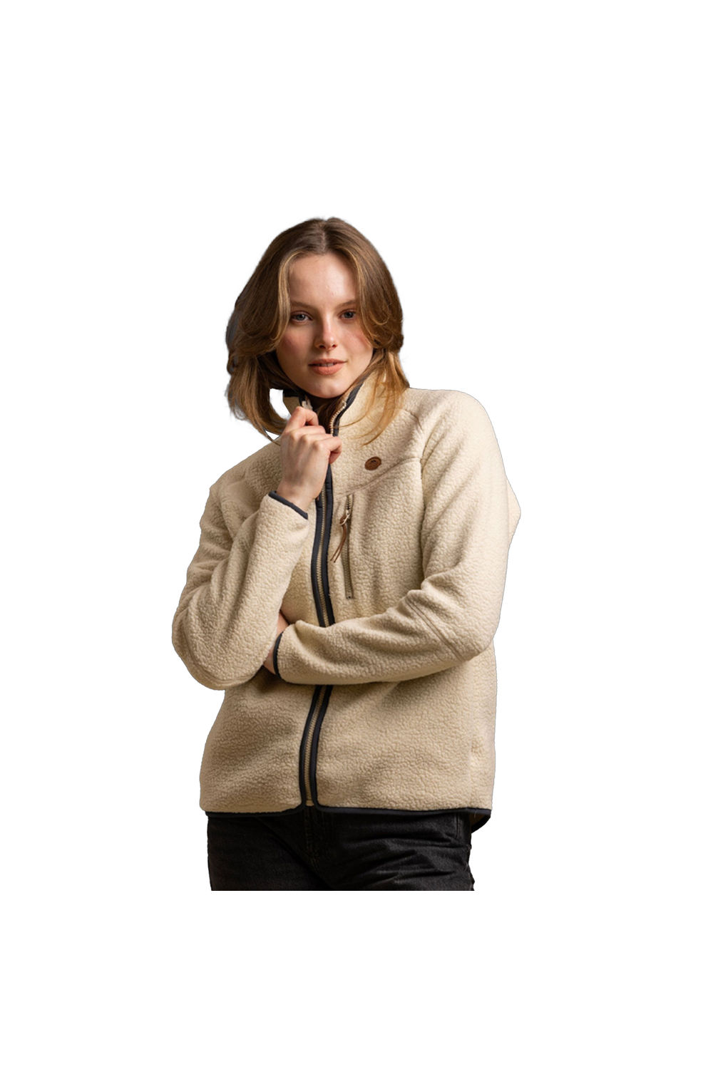 White Quake Leather Trim Fleece Jacket, Image 3 of 4