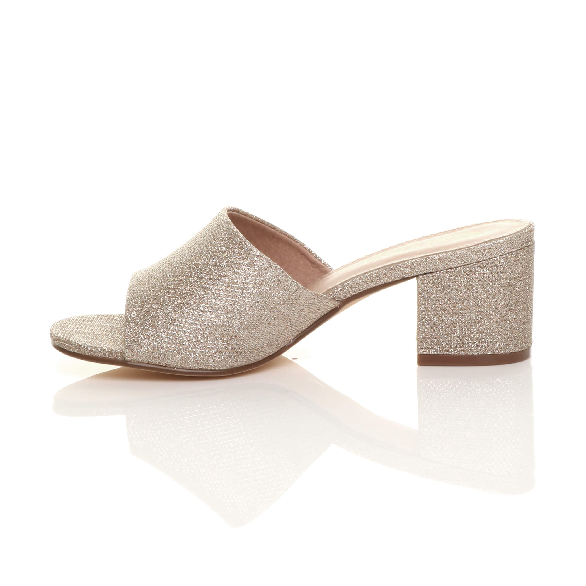 Rose Gold AJVANI Rose Gold Mid Block Heel Peep Toe Mules Sandals, Image 3 of 6
