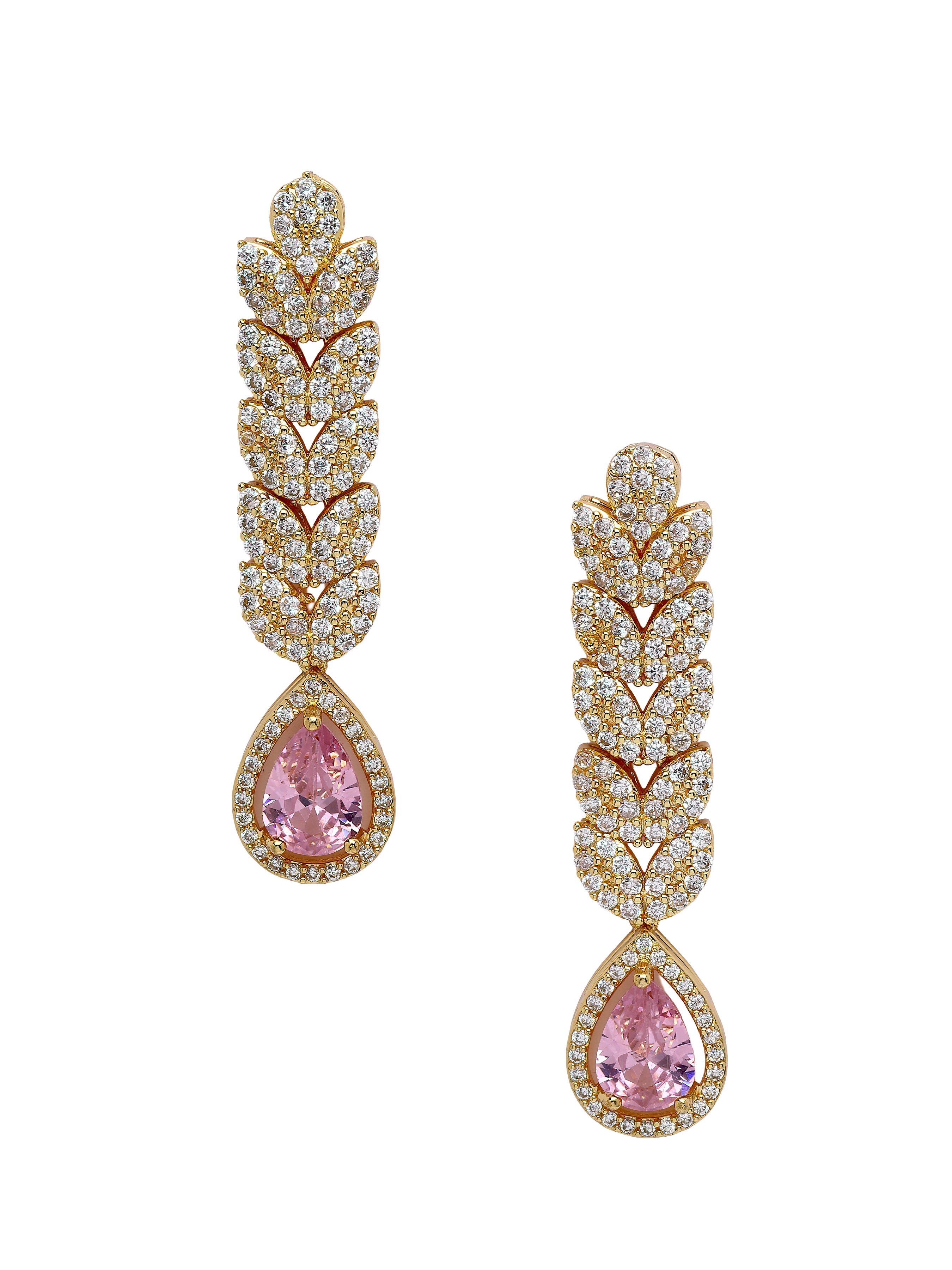 Pink Leaf Cascade Teardrop Statement Earrings