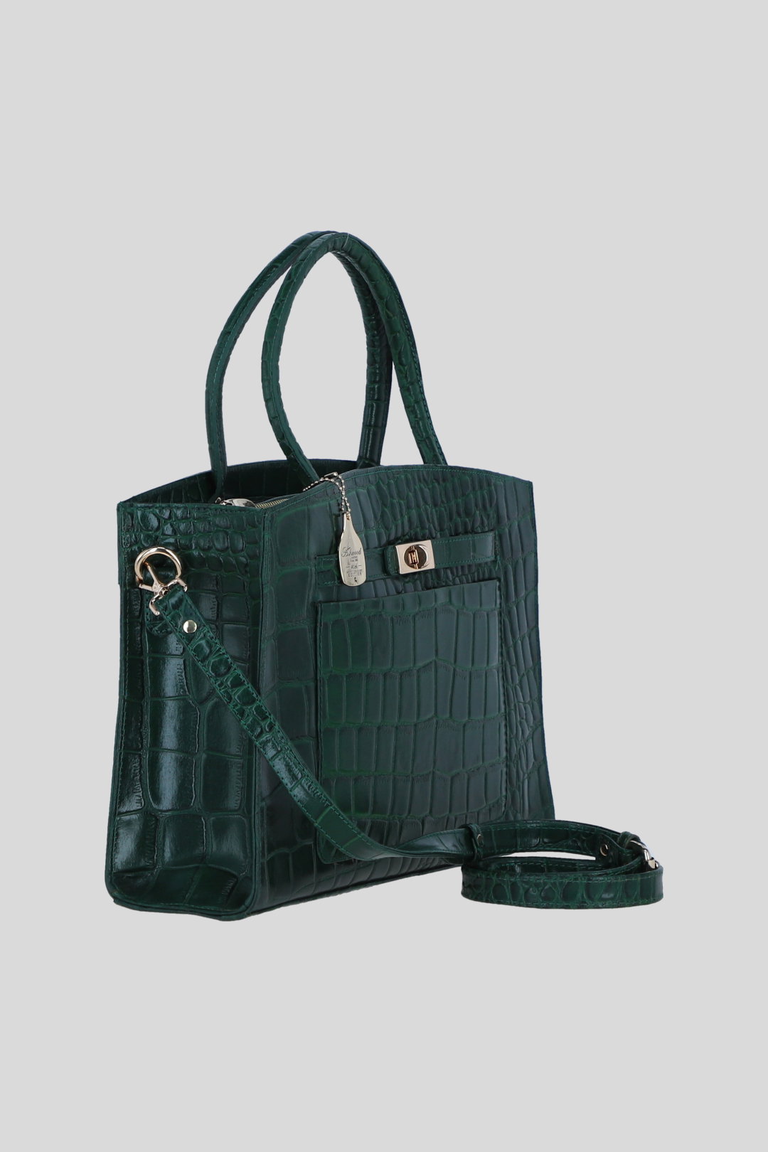 Green Real Leather Structured Handbag with Detachable Strap, Image 4 of 4