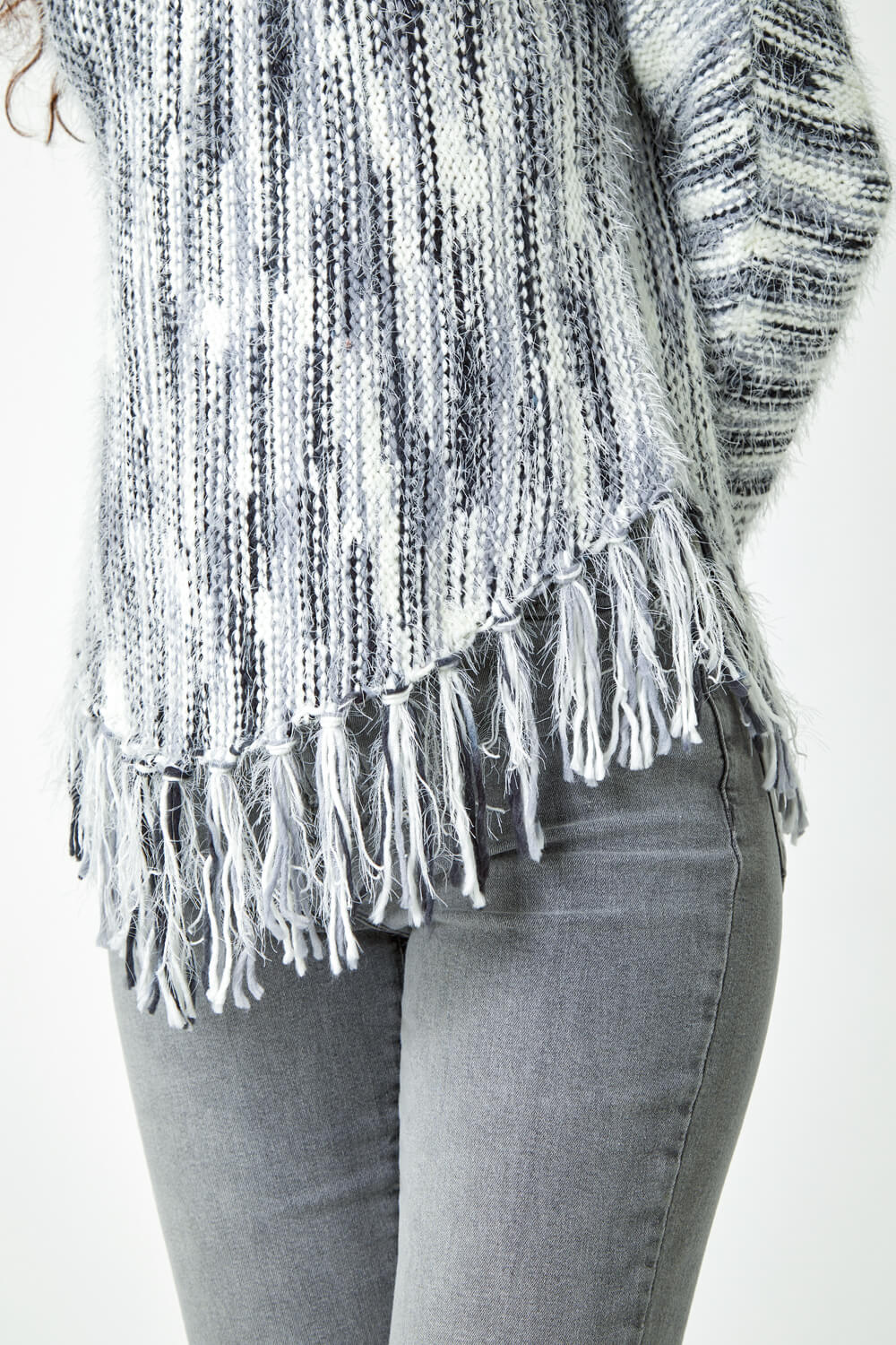 Ivory  Textured Fringed Knitted Jumper, Image 6 of 5