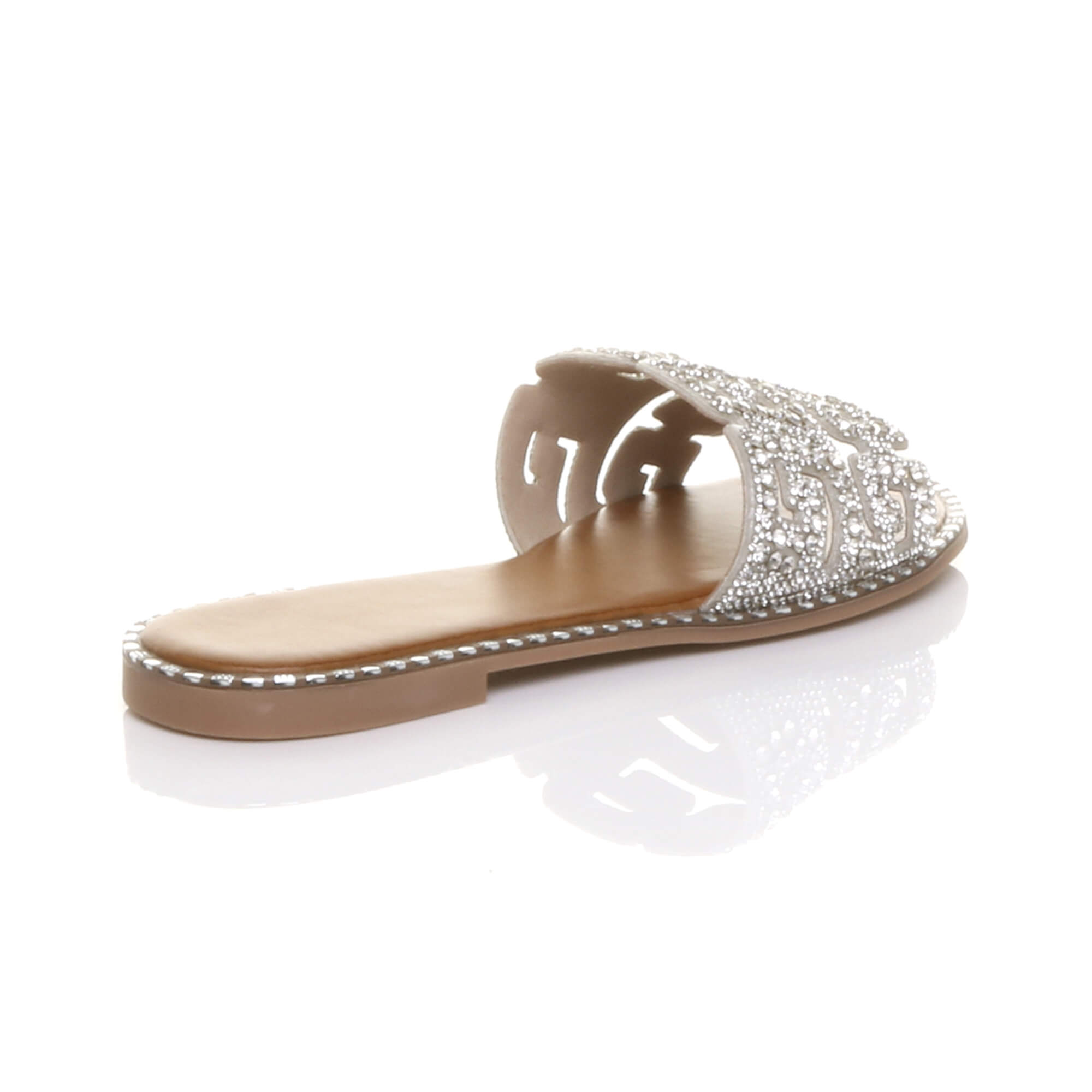 Silver Flat Diamante Mule Sandals Flip Flips Sliders, Image 4 of 4