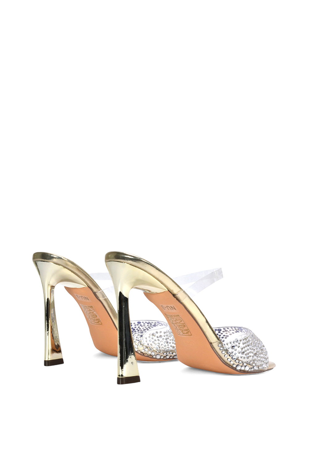 Gold XY LONDON Gold 'Lois' Square Open Toe Rhinestone Perspex High Heeled Mules, Image 3 of 5