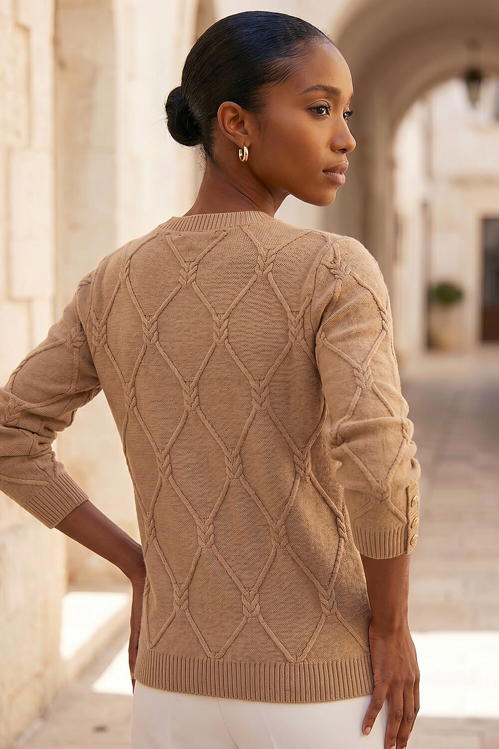 Camel Petite Button Cuff Jumper, Image 4 of 4