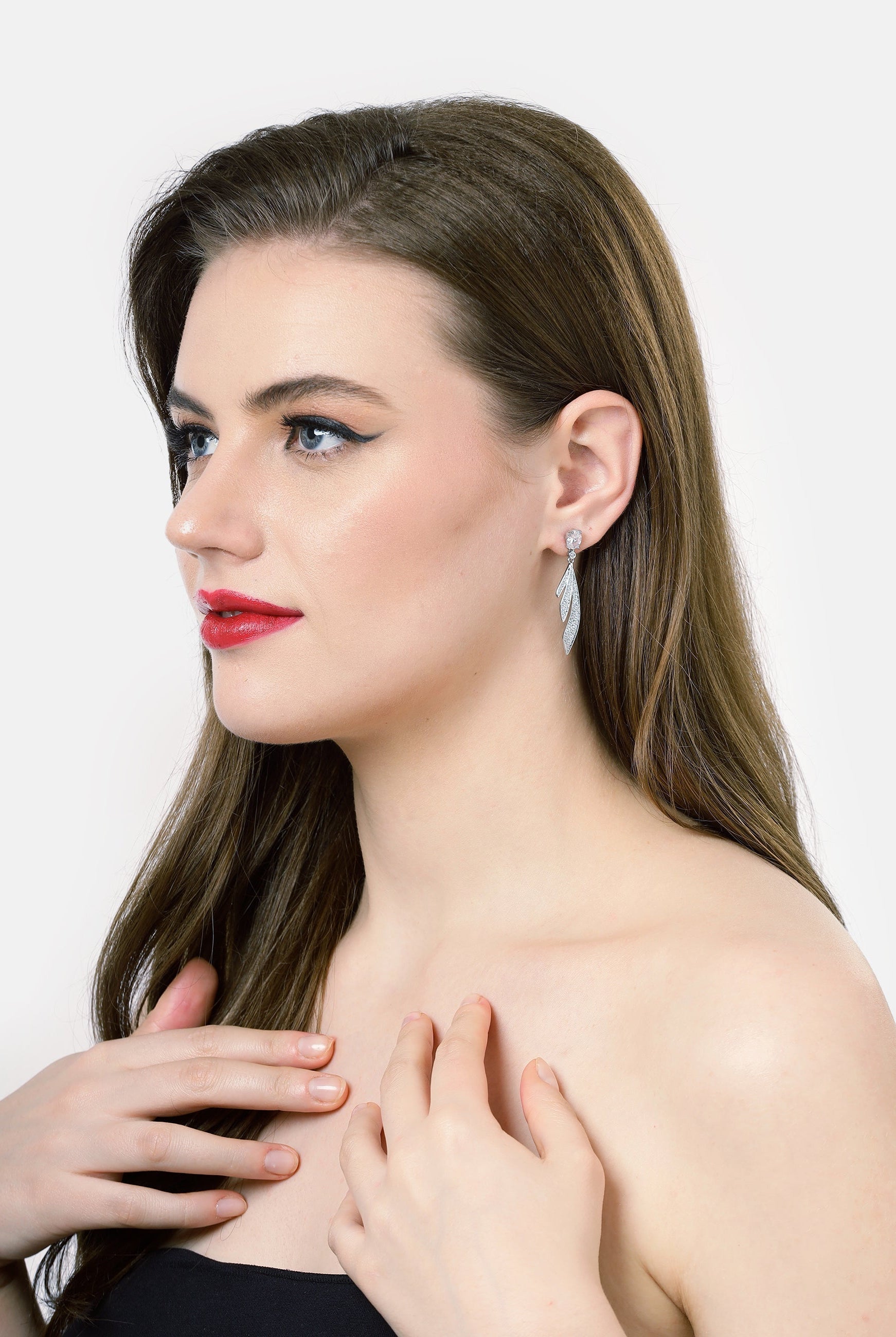 Silver Silver colored Feather Drop Earrings, Image 4 of 4