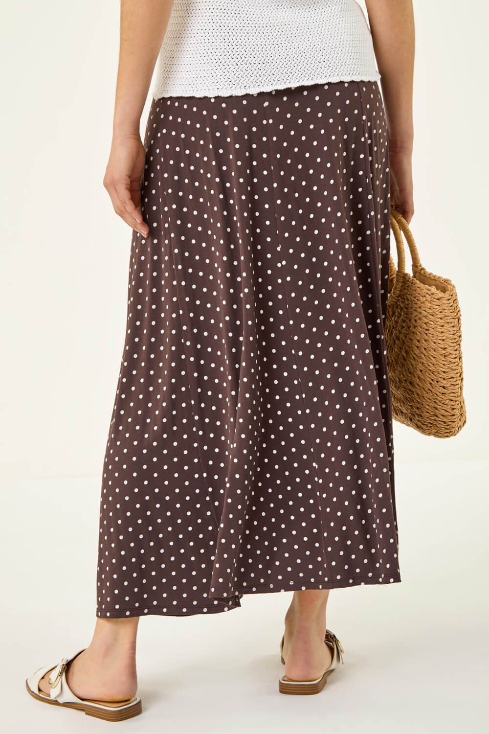Chocolate Polka Dot Midi Skirt, Image 5 of 6